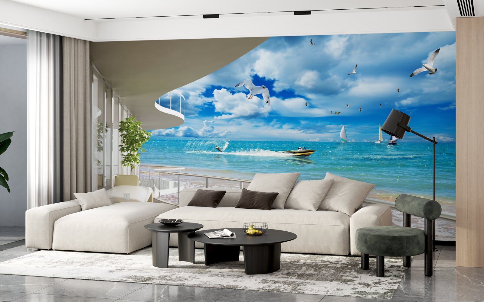 Fototapeta widok na morze i nowoczesna altana