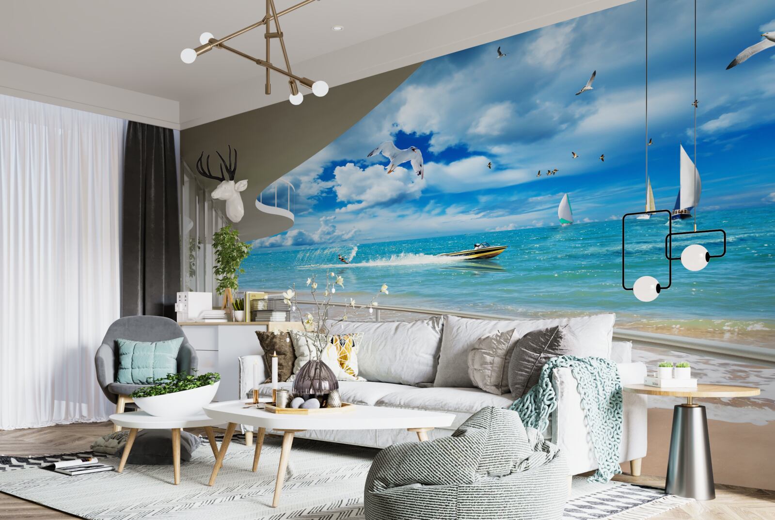 Fototapeta widok na morze i nowoczesna altana