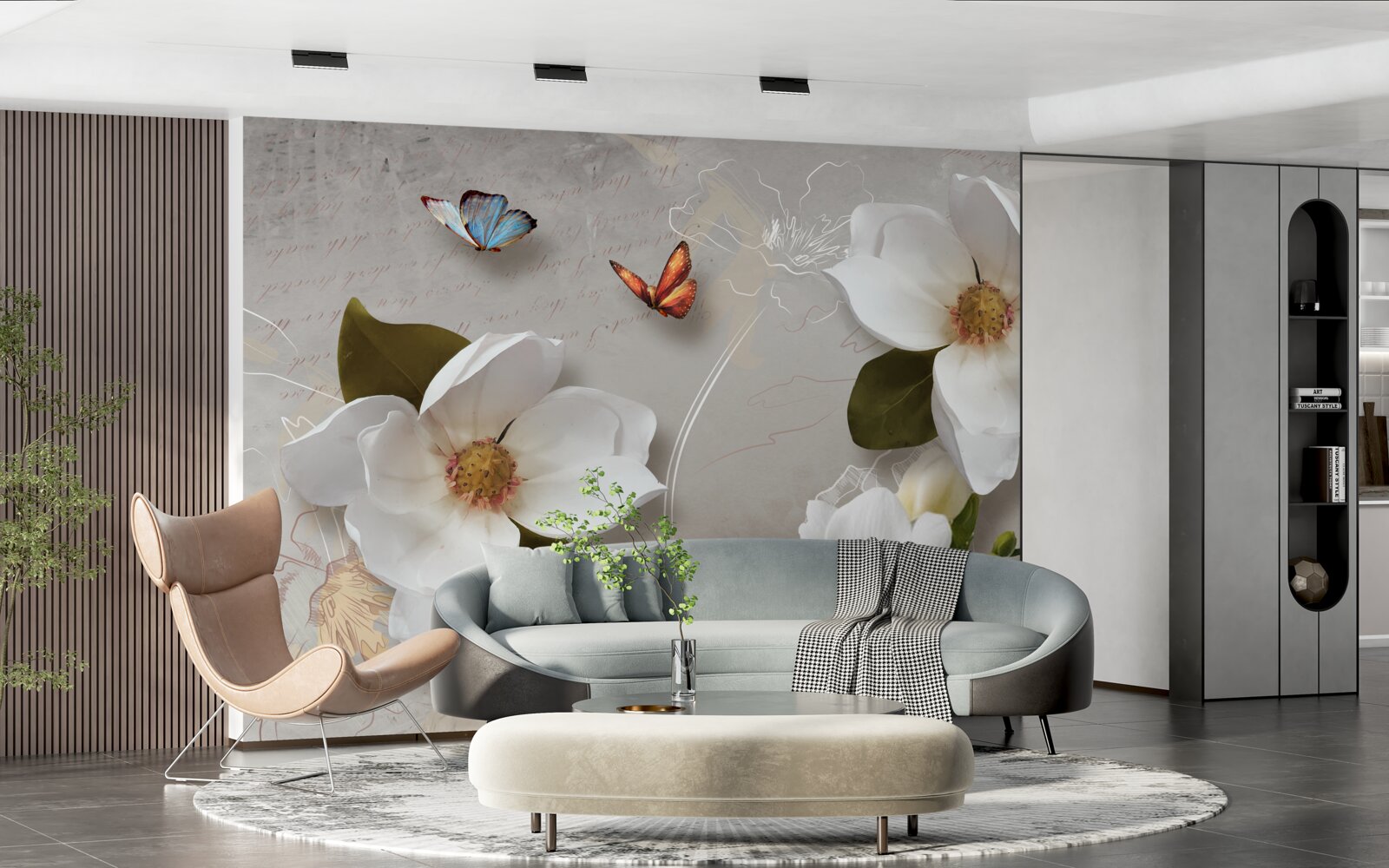 Fototapeta dwa motyle przelatują nad śnieżnobiałymi kwiatami