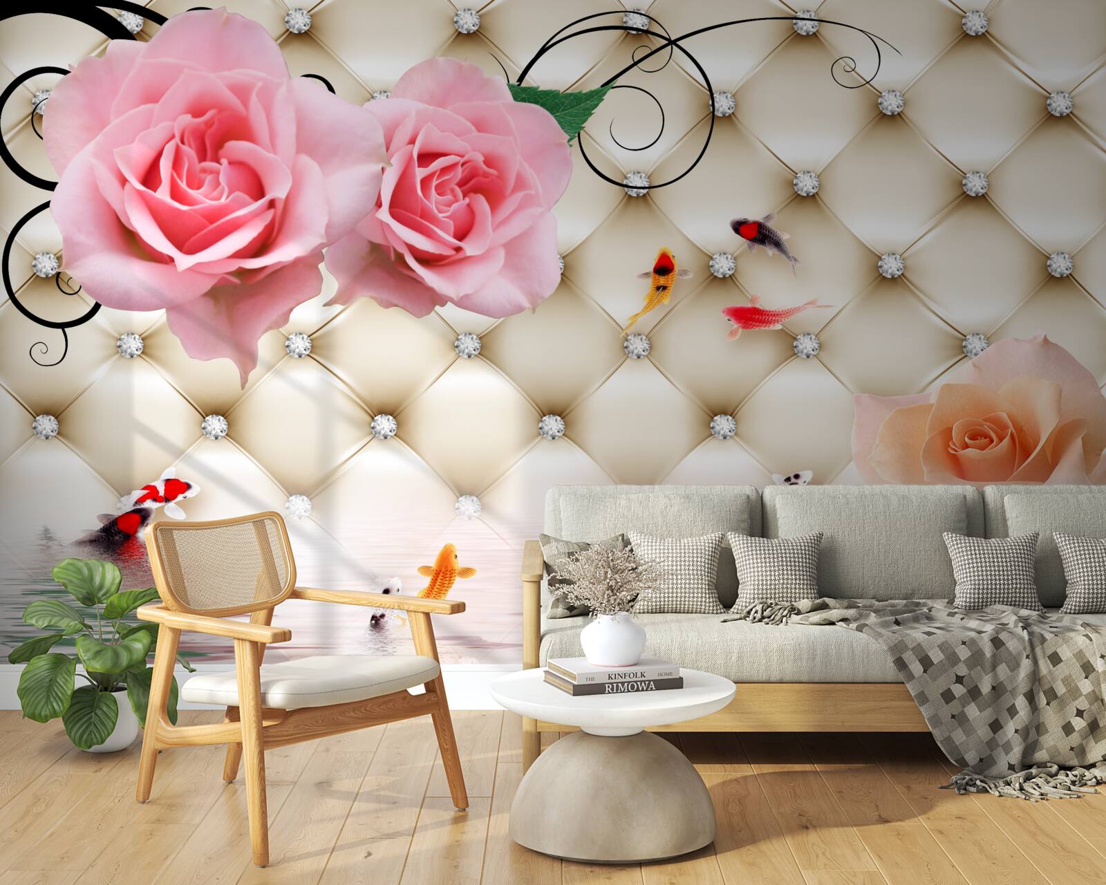 Fototapeta motyle i róże nad życiodajnymi elementami