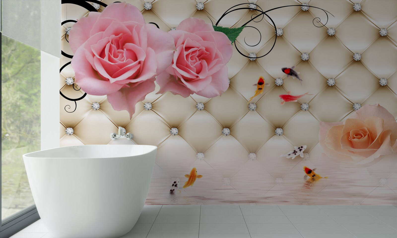 Fototapeta motyle i róże nad życiodajnymi elementami