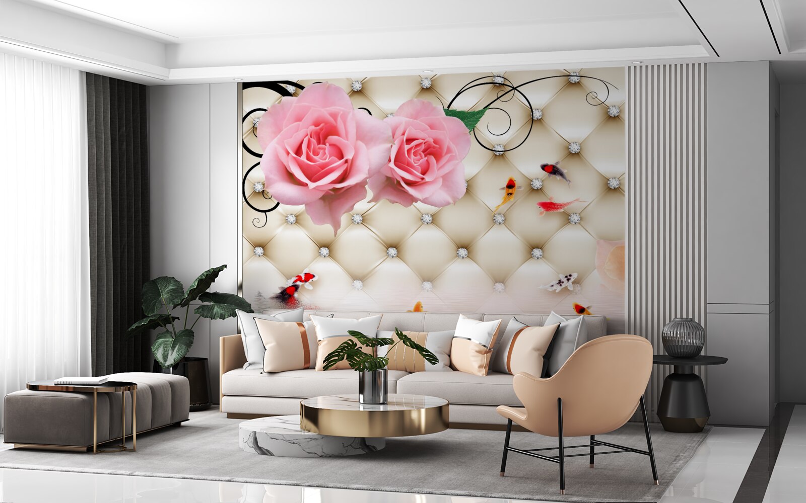 Fototapeta motyle i róże nad życiodajnymi elementami