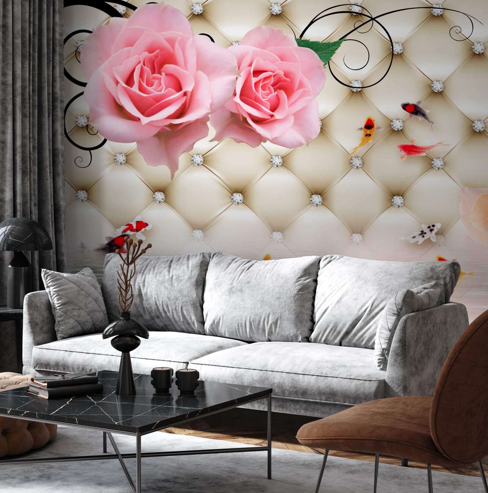 Fototapeta motyle i róże nad życiodajnymi elementami