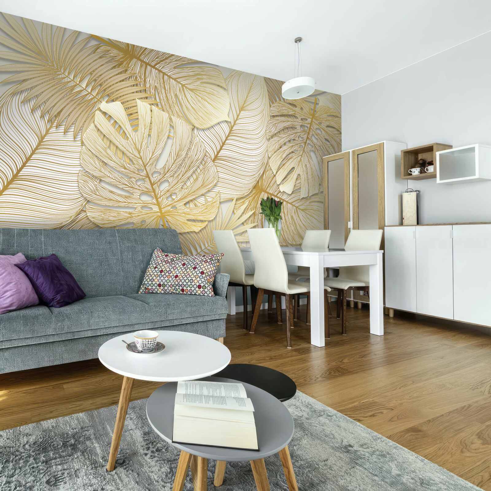 Fototapeta liście tropikalnej monstery są w kolorze złotym i brązowym