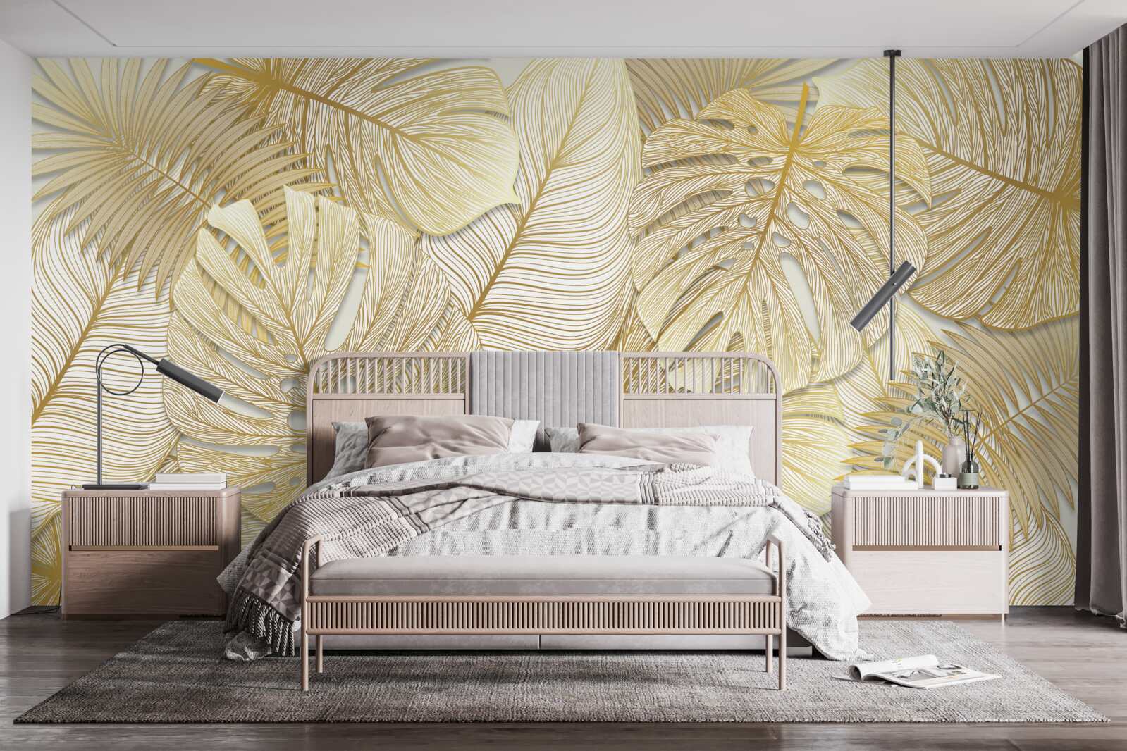 Fototapeta liście tropikalnej monstery są w kolorze złotym i brązowym