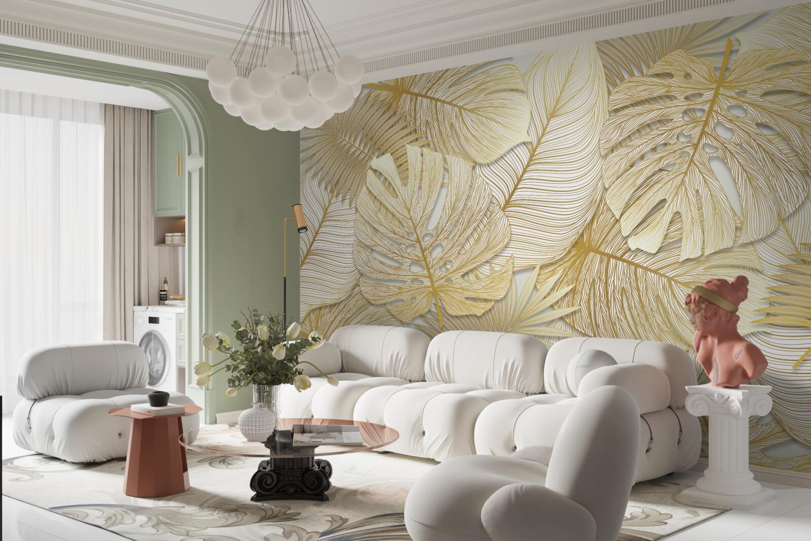 Fototapeta liście tropikalnej monstery są w kolorze złotym i brązowym