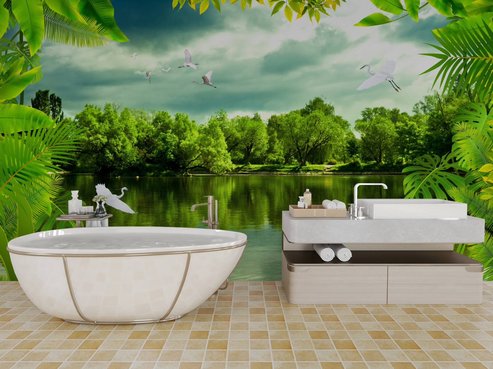 Fototapeta spektakularne jezioro w lesie