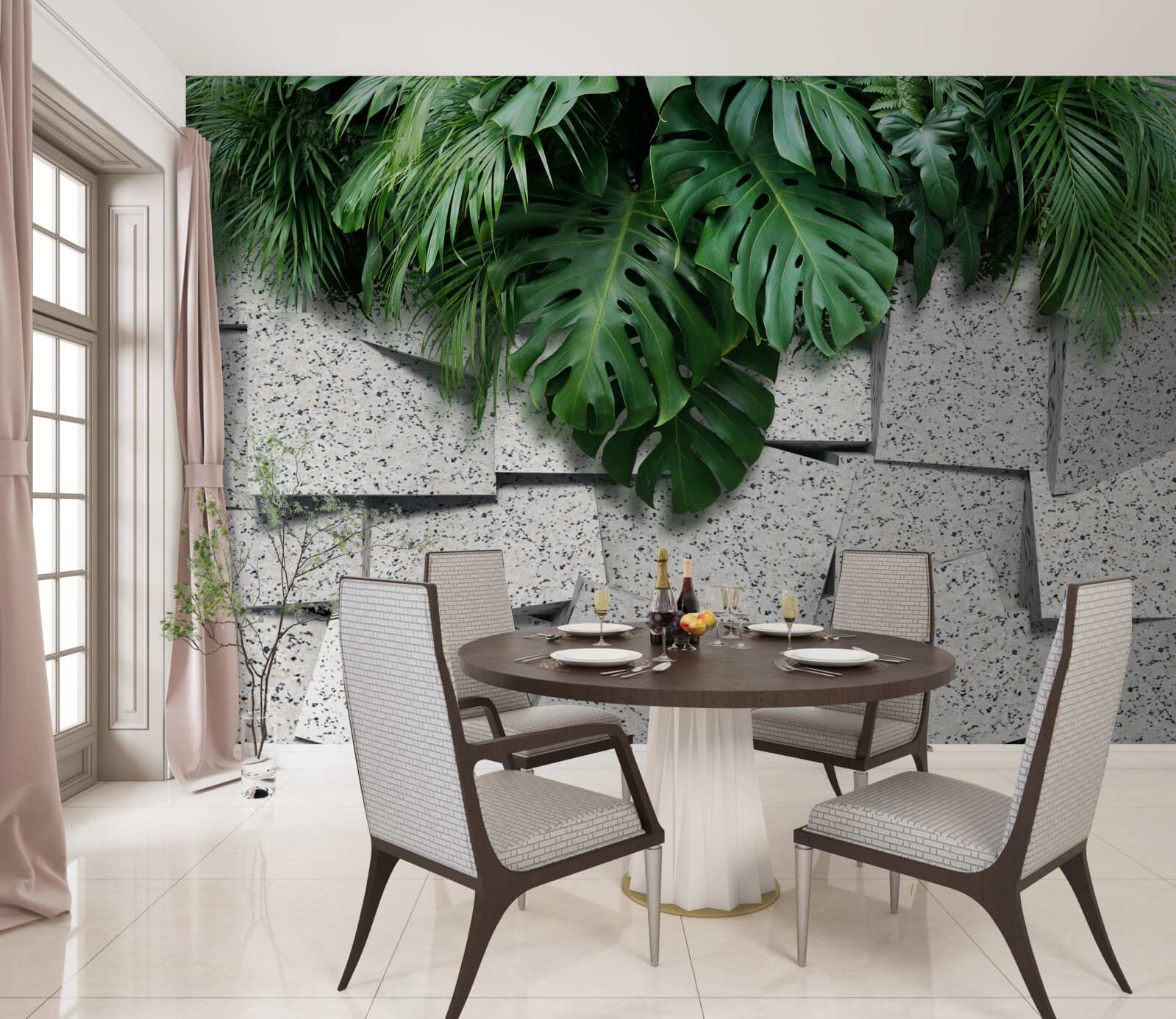 Fototapeta monstera w tropikalnej atmosferze na szarym tle