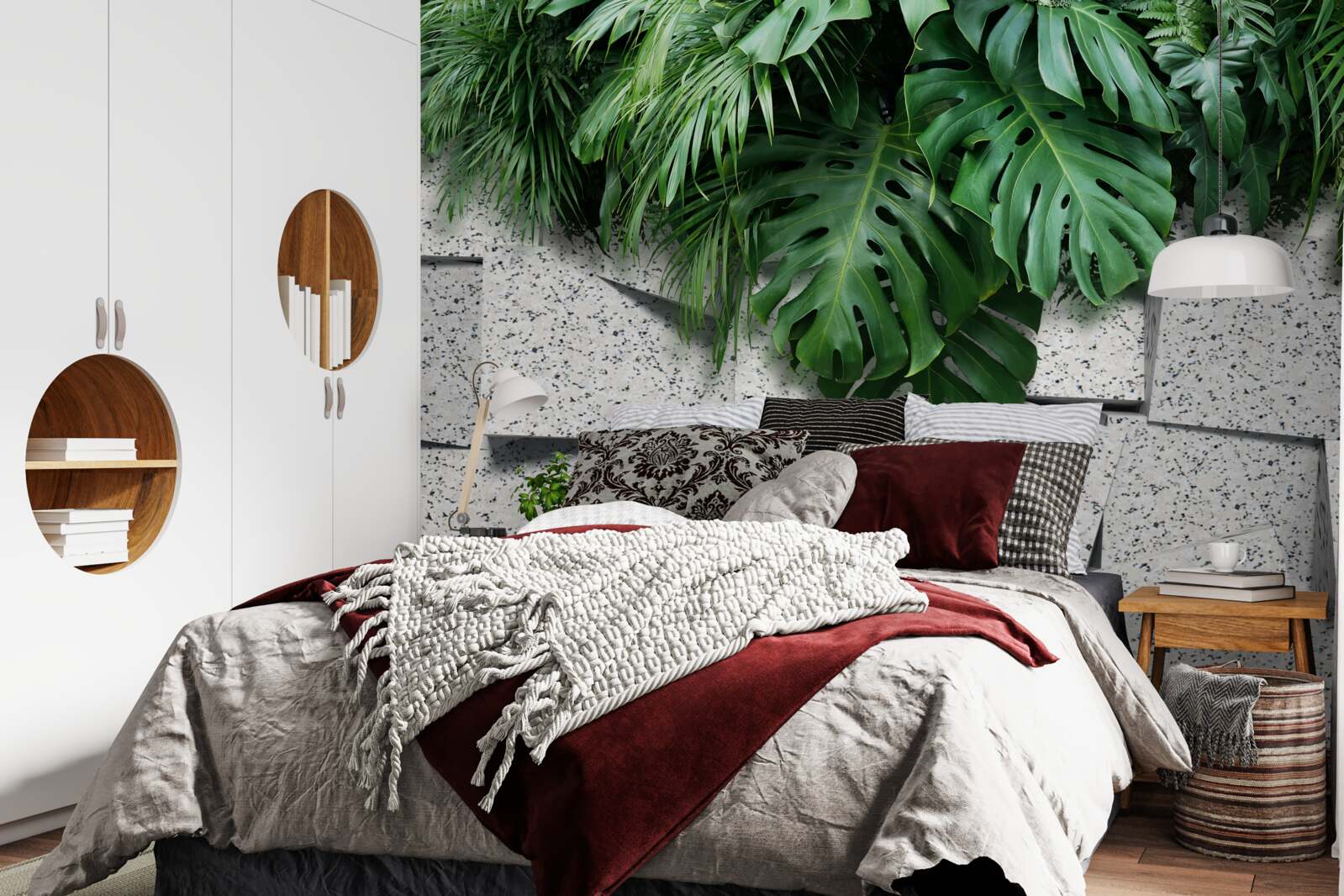 Fototapeta monstera w tropikalnej atmosferze na szarym tle