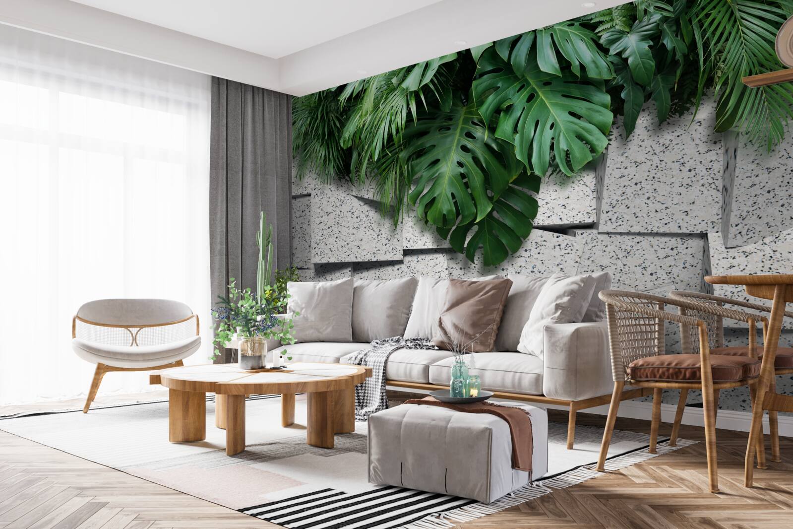 Fototapeta monstera w tropikalnej atmosferze na szarym tle