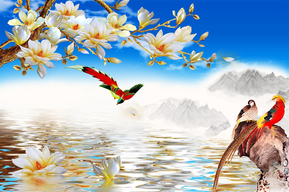 Fototapeta urocze ptaki nad stawem