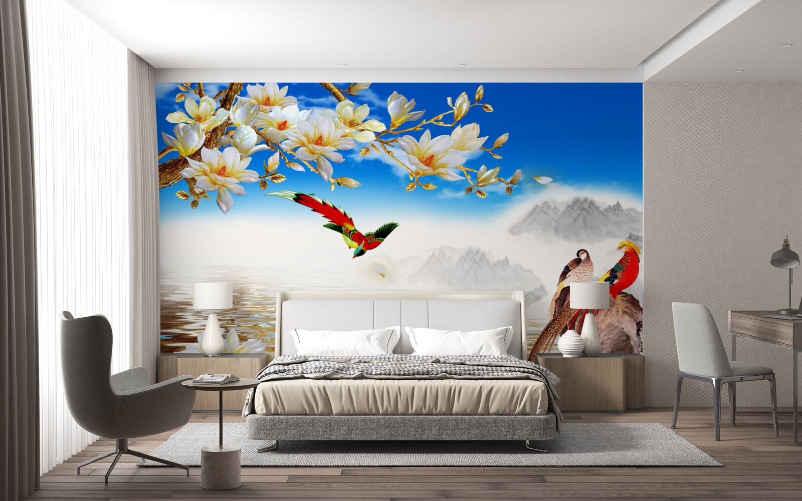 Fototapeta urocze ptaki nad stawem