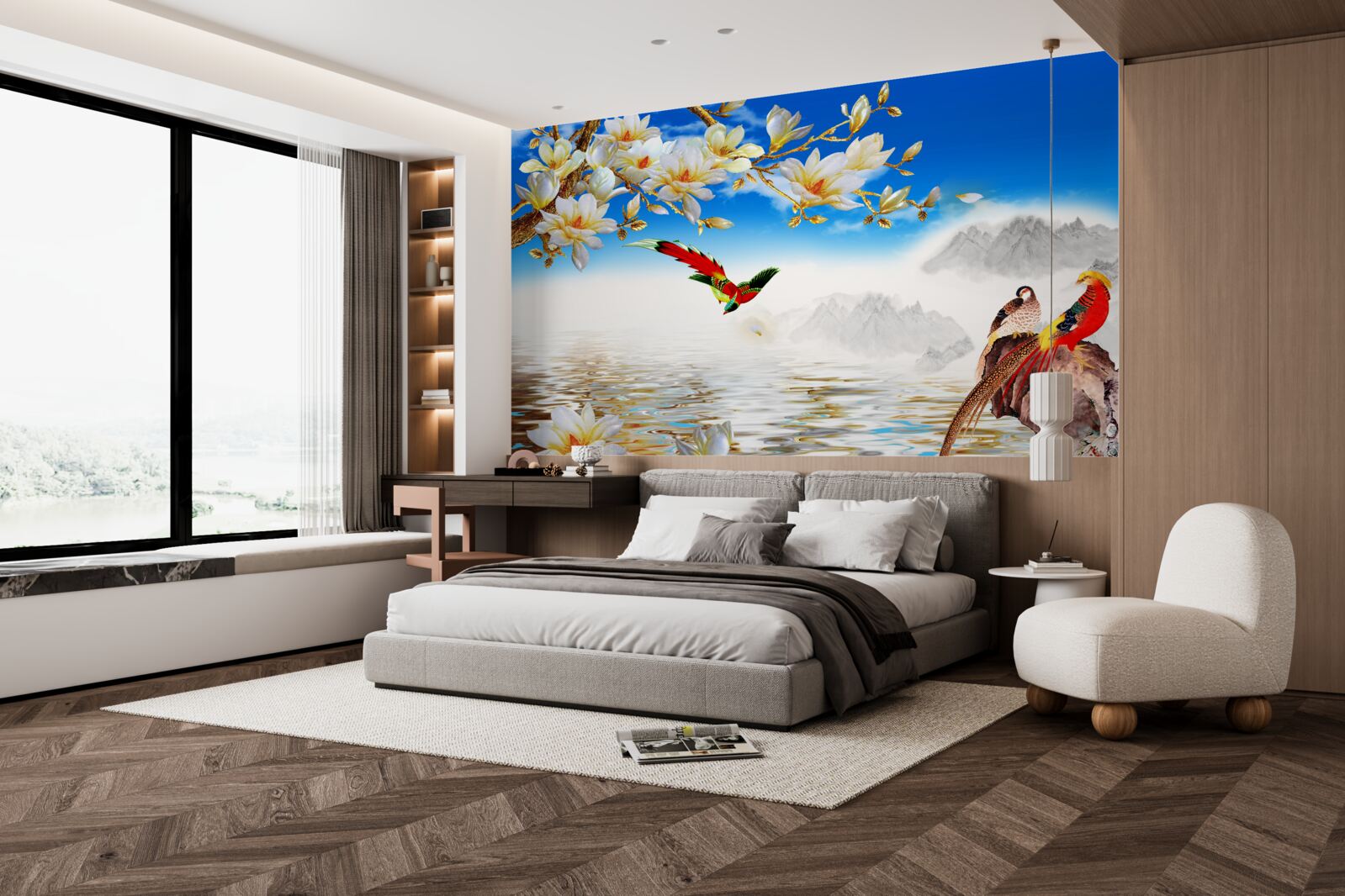 Fototapeta urocze ptaki nad stawem