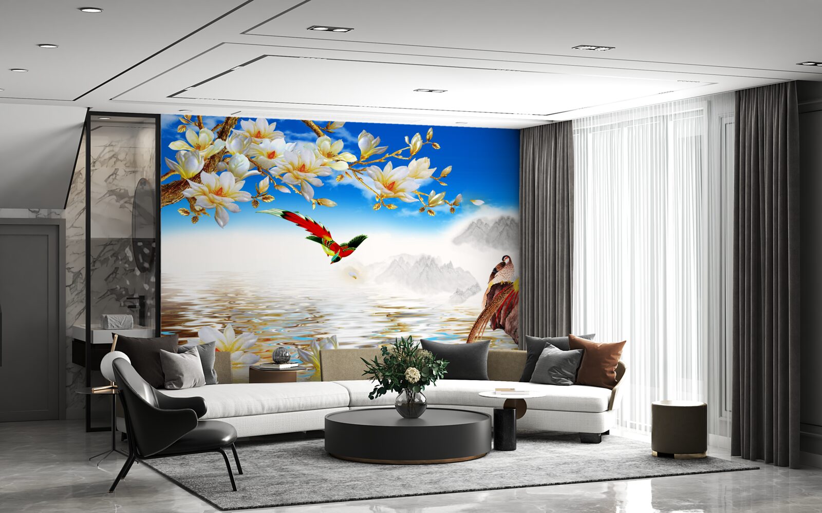 Fototapeta urocze ptaki nad stawem