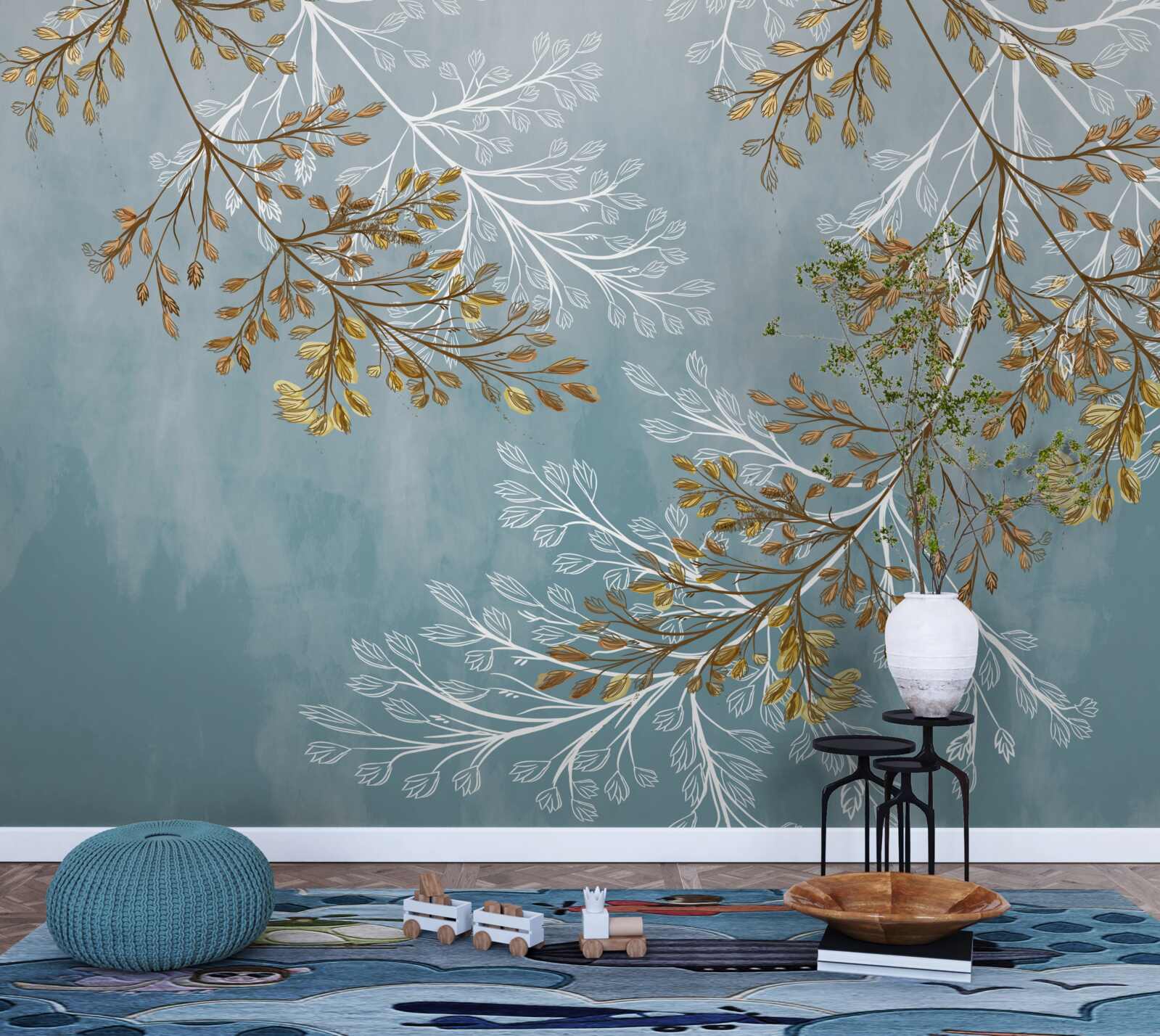 Fototapeta zimą gałęzie są usiane złotymi frędzlami