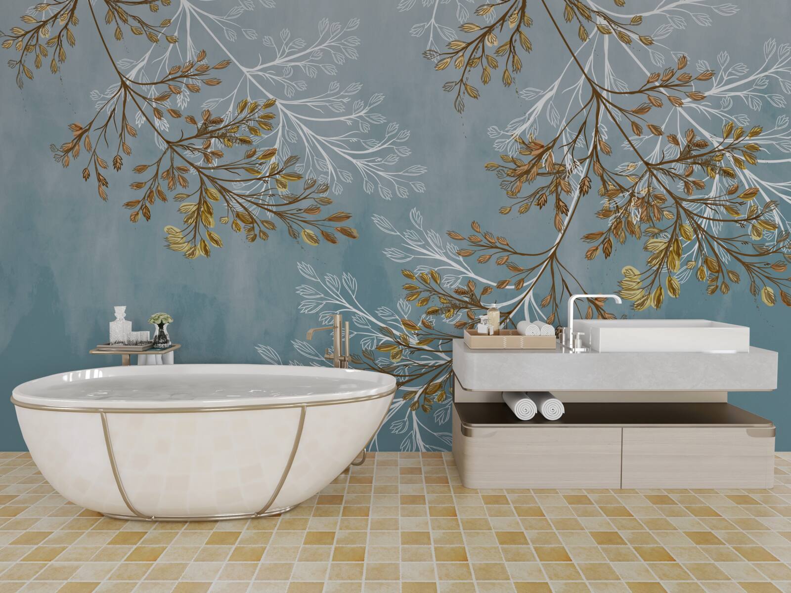 Fototapeta zimą gałęzie są usiane złotymi frędzlami