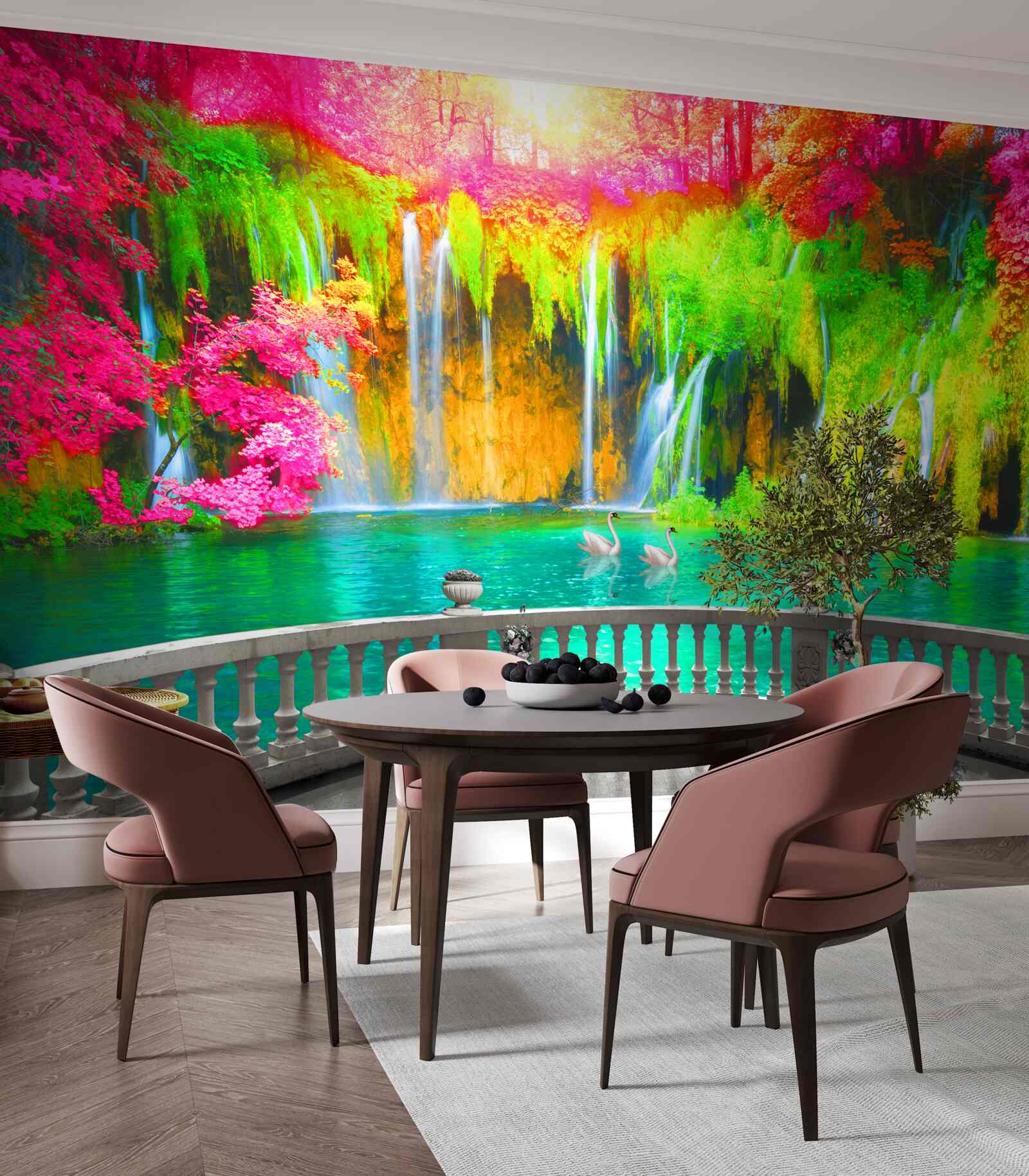 Fototapeta patio z panoramicznym widokiem na malowniczą przyrodę