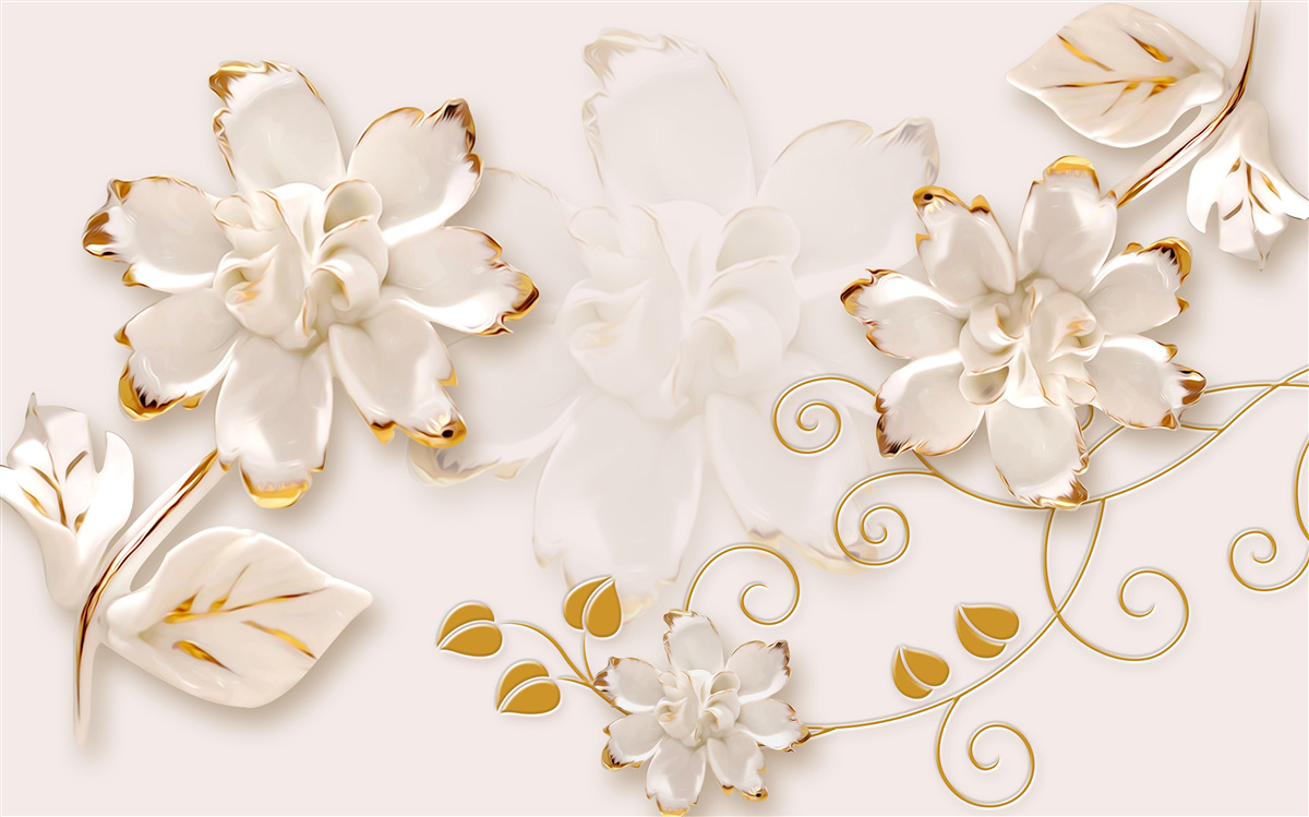 Fototapeta Śnieżnobiałe róże ze złotem