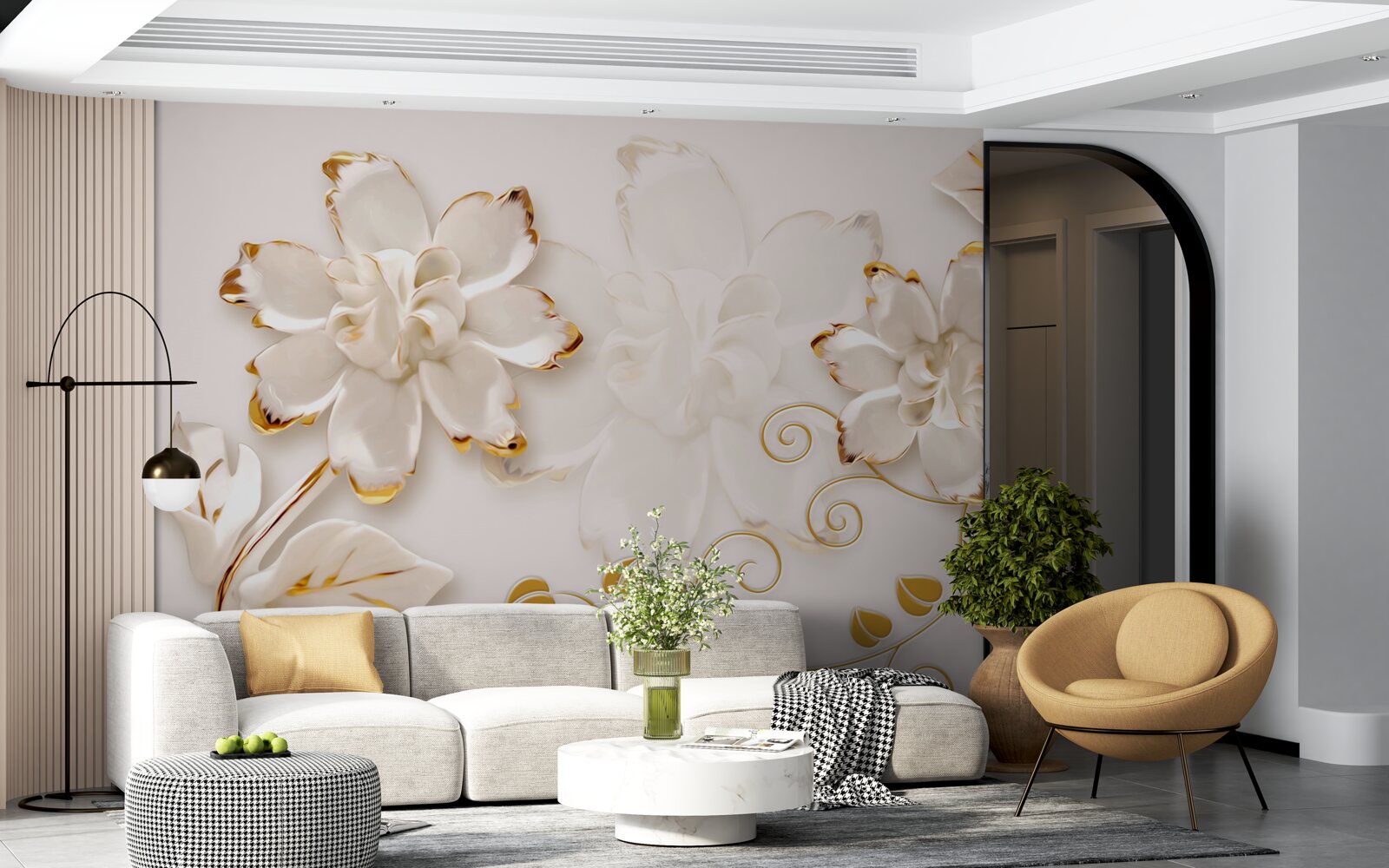 Fototapeta Śnieżnobiałe róże ze złotem