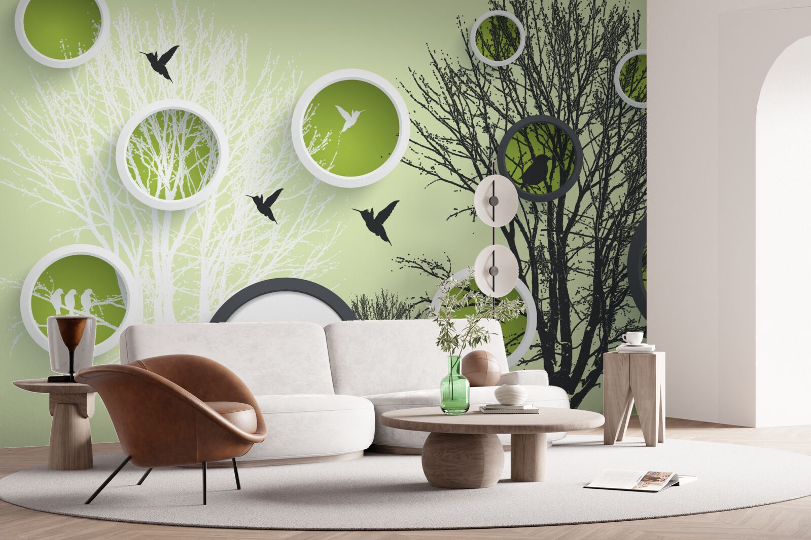 Fototapeta drzewa z ptakami w kolorach czarno-białych