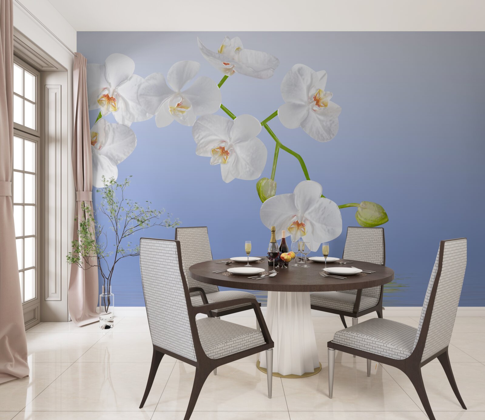 Fototapeta Śnieżnobiała orchidea nad powierzchnią wody