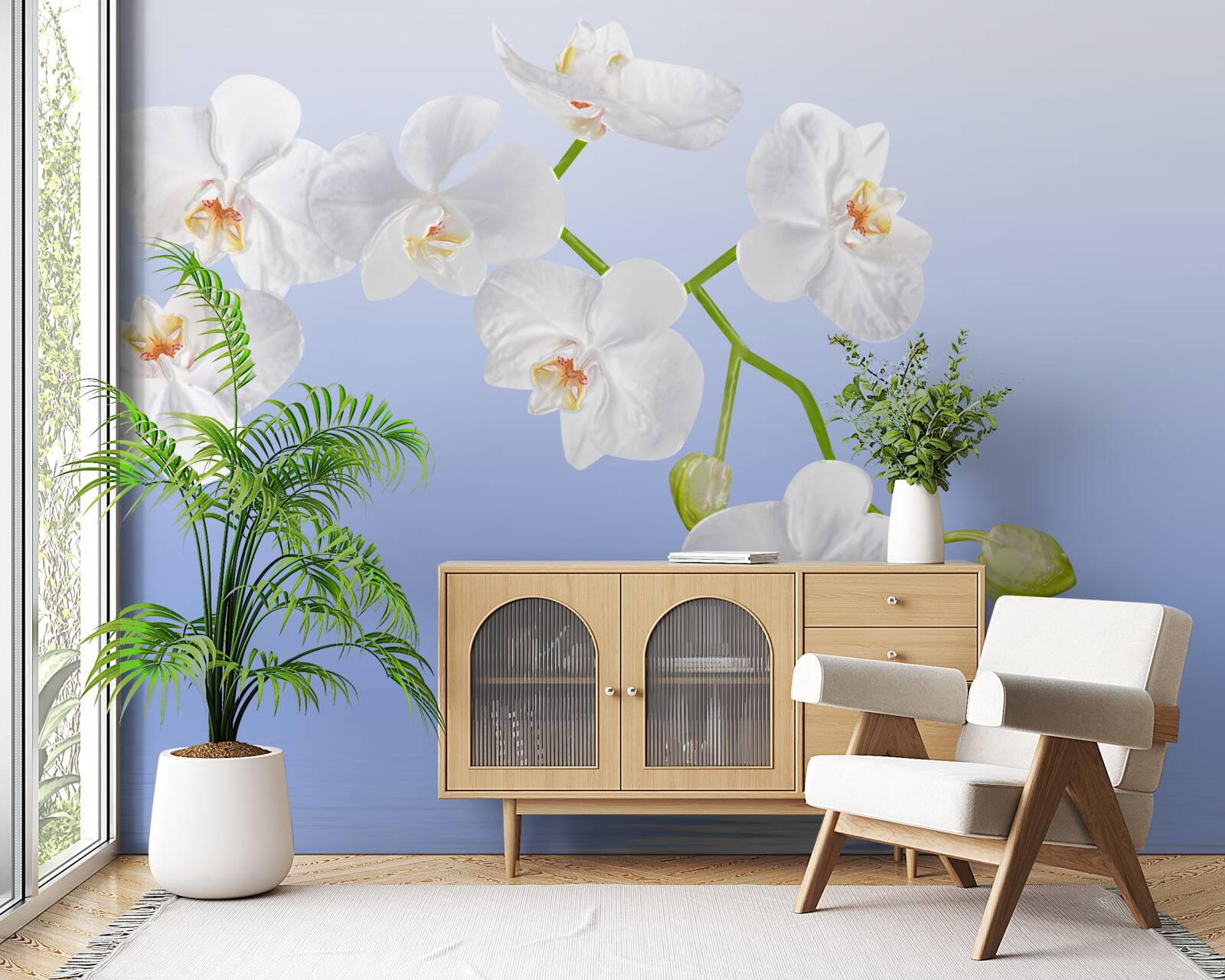 Fototapeta Śnieżnobiała orchidea nad powierzchnią wody