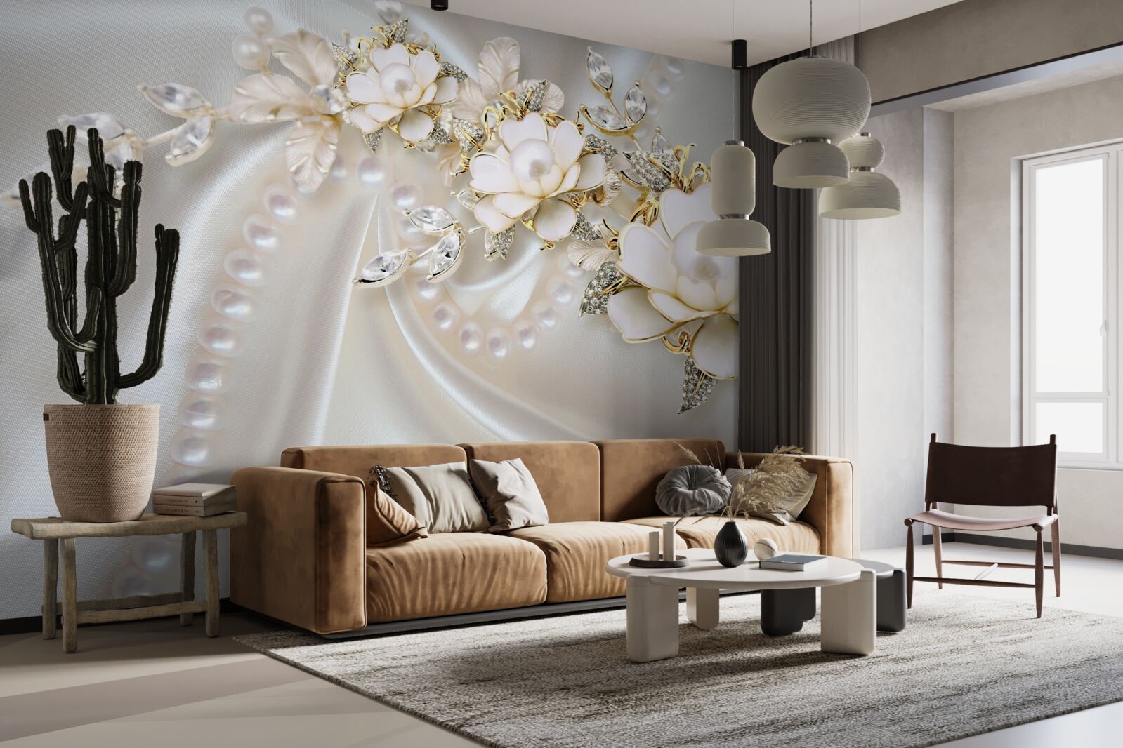 Fototapeta perły na jedwabiu ozdobione są różami