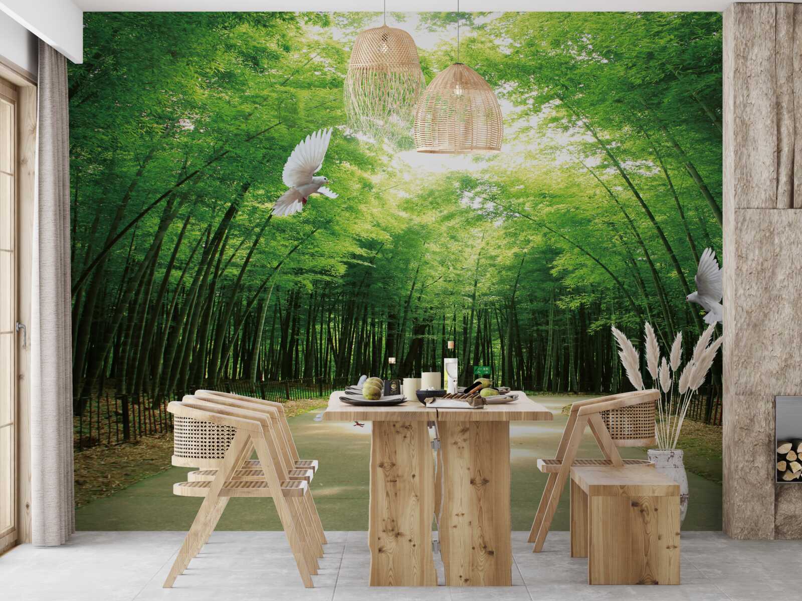 Fototapeta wejdź do ogrodu botanicznego, zagospodarowanego i zamieszkanego przez gołębie