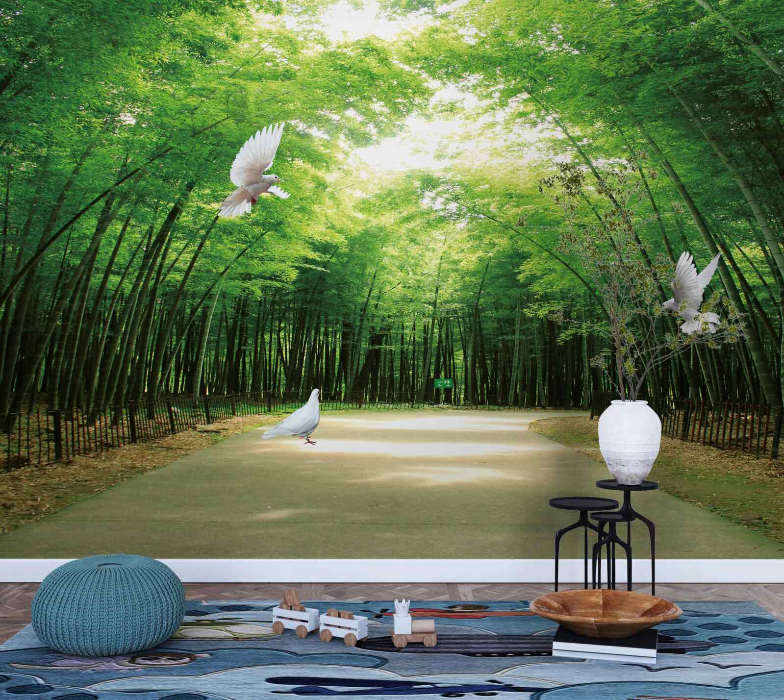 Fototapeta wejdź do ogrodu botanicznego, zagospodarowanego i zamieszkanego przez gołębie