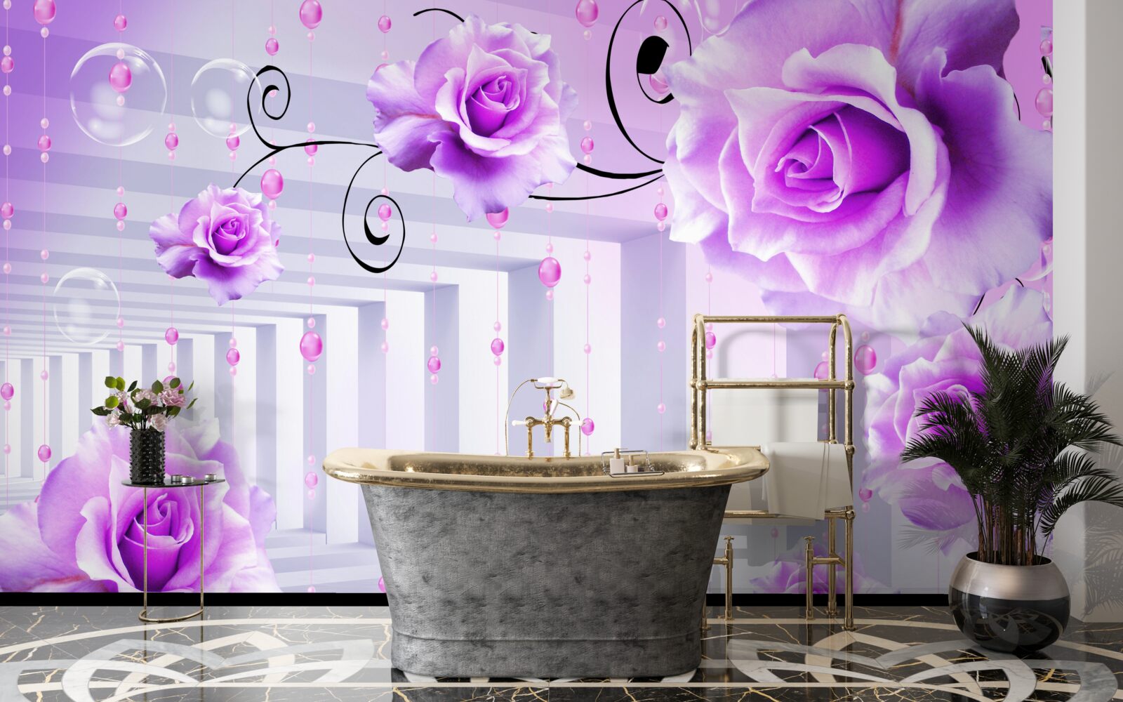 Fototapeta liliowe róże unoszące się na wodzie