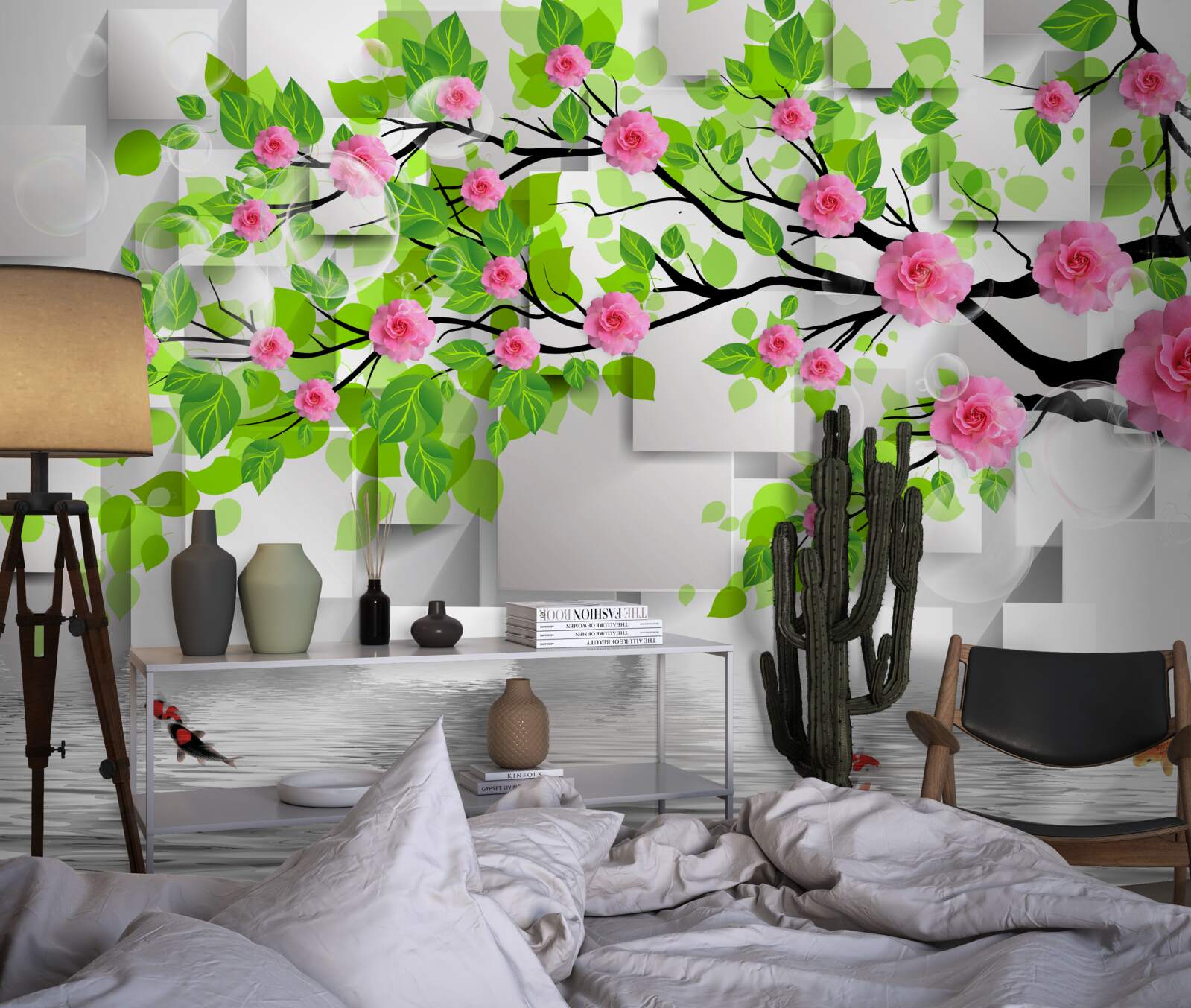 Fototapeta różowe róże kwitnące na gałęzi