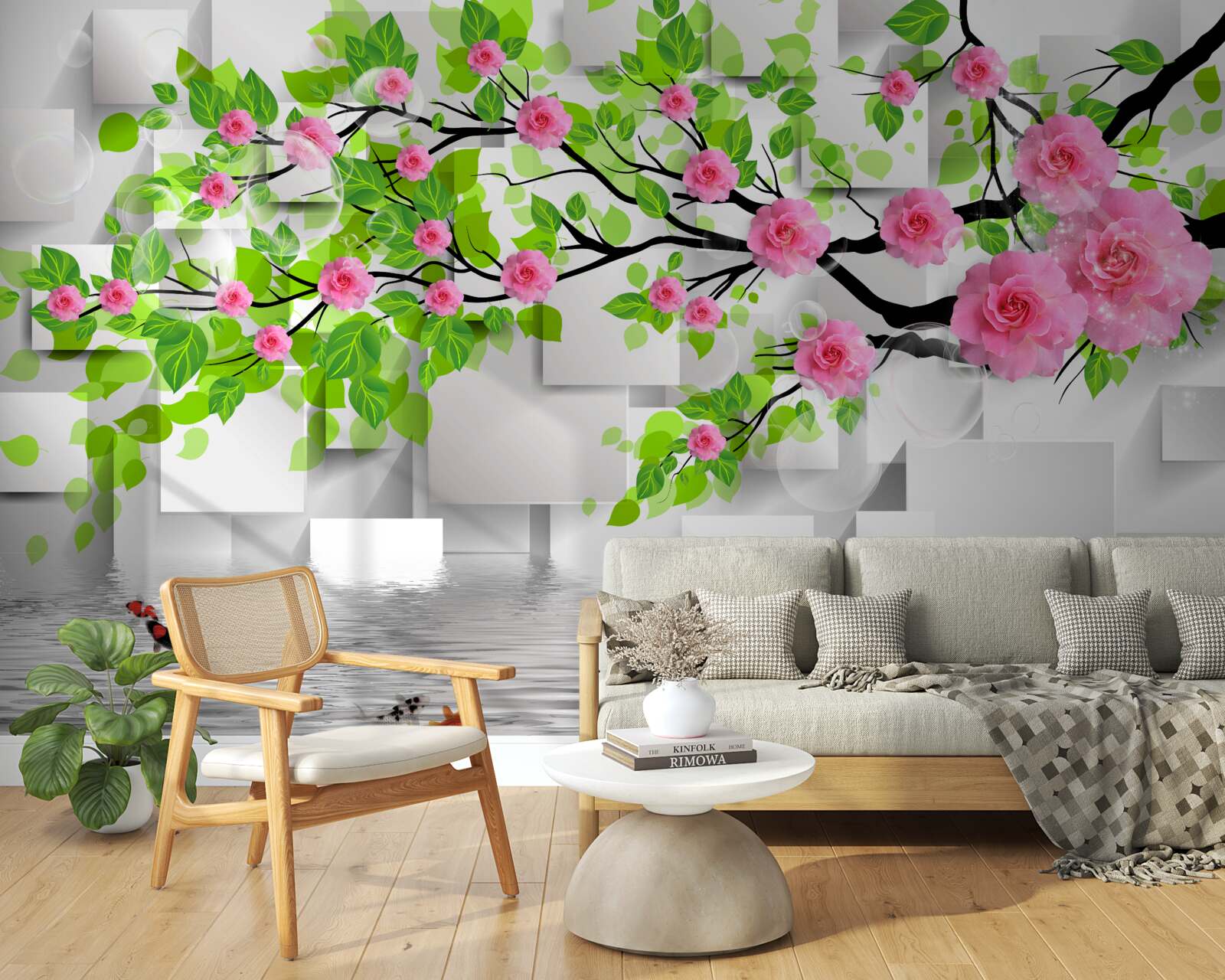 Fototapeta różowe róże kwitnące na gałęzi