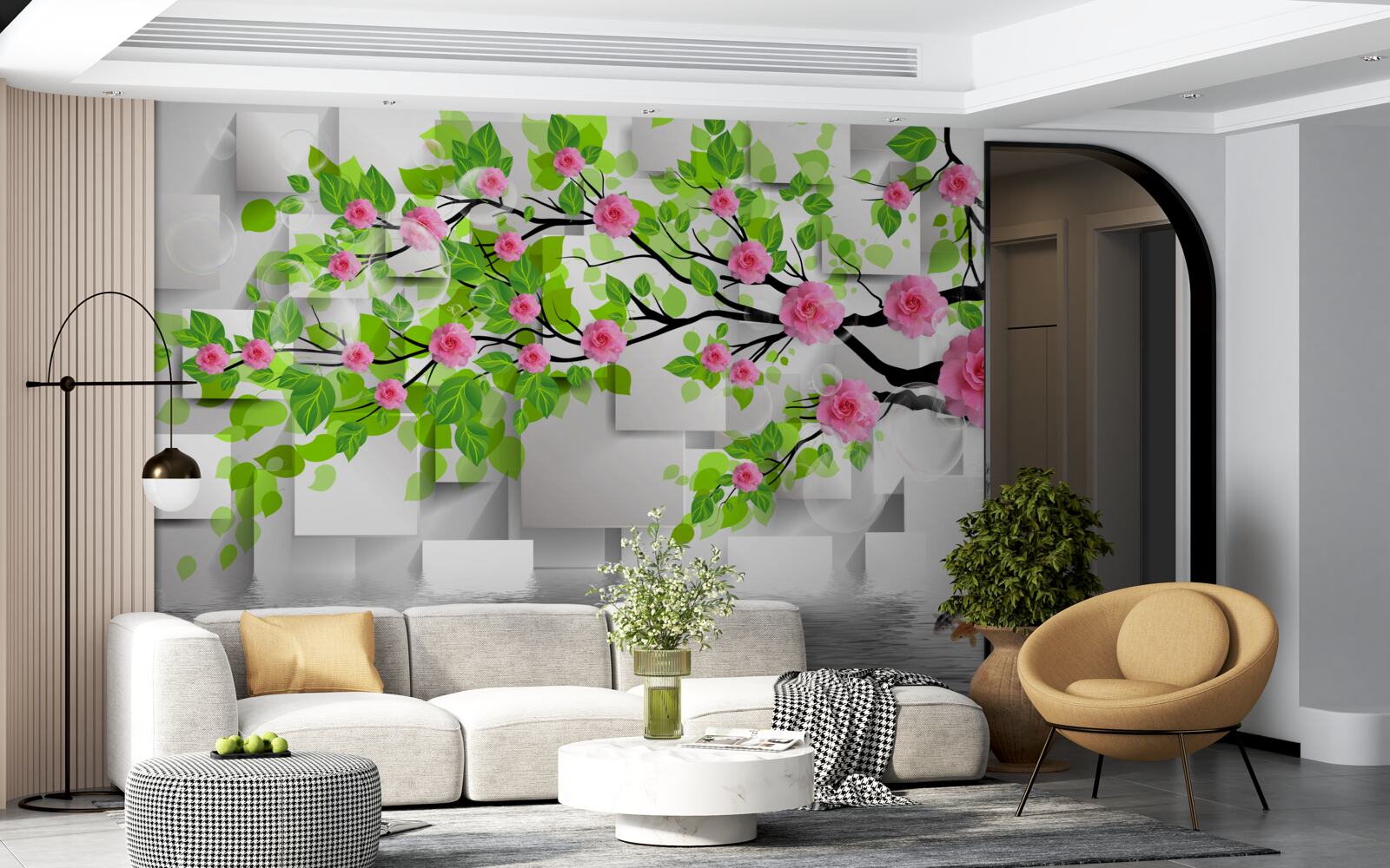 Fototapeta różowe róże kwitnące na gałęzi