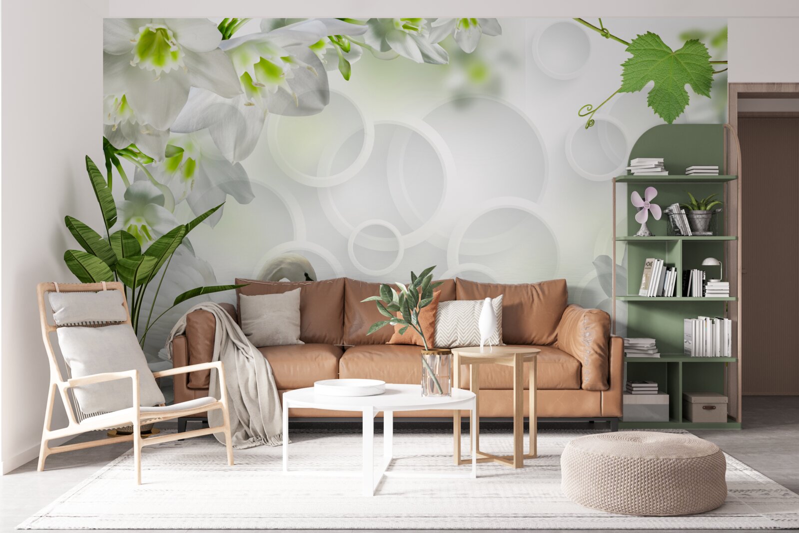 Fototapeta białe kwiaty na jeziorze wśród łabędzi