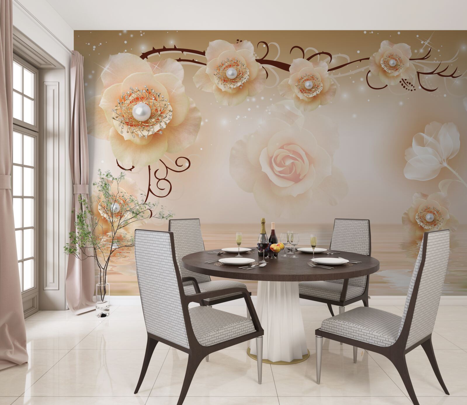 Fototapeta białe perłowe róże