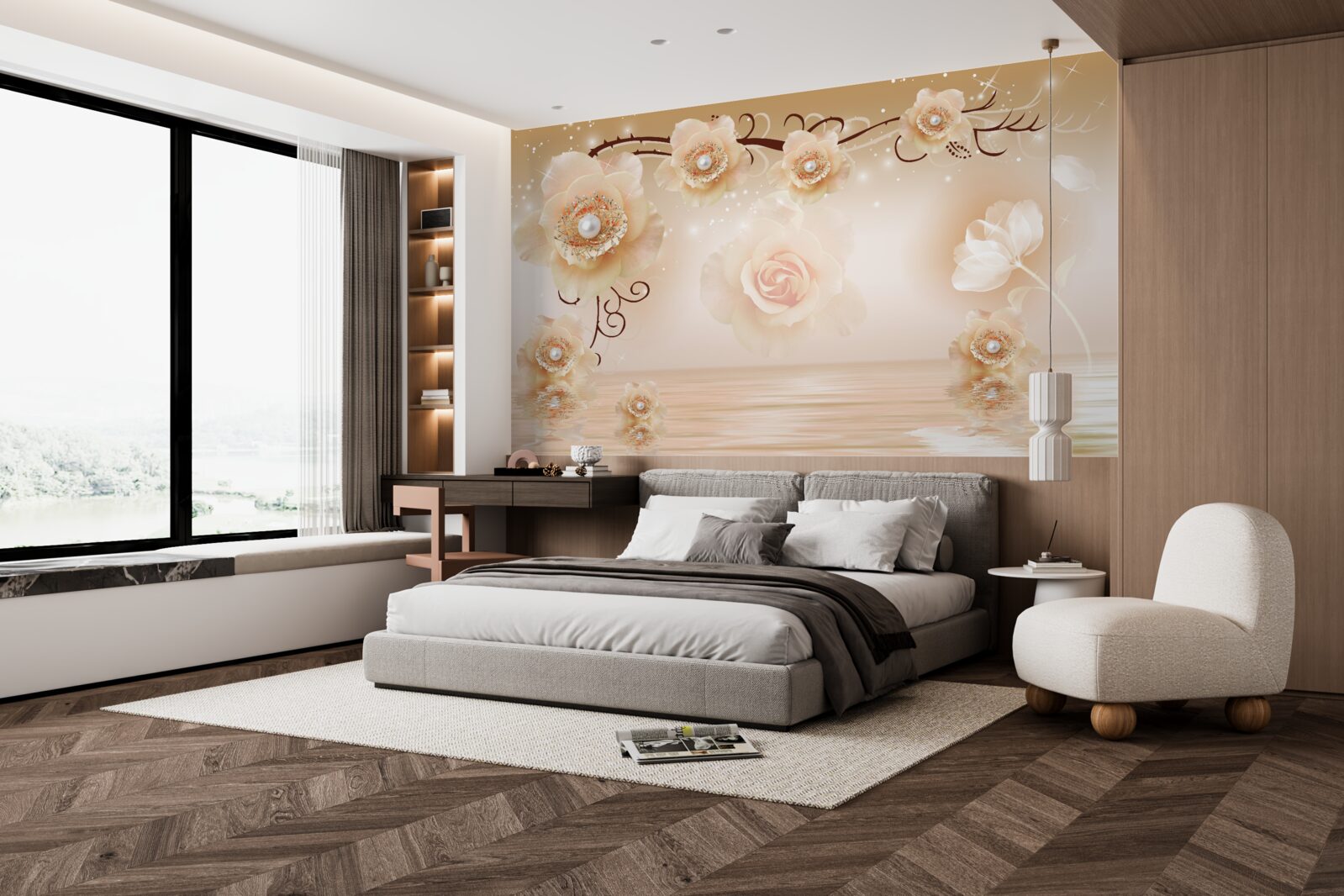 Fototapeta białe perłowe róże