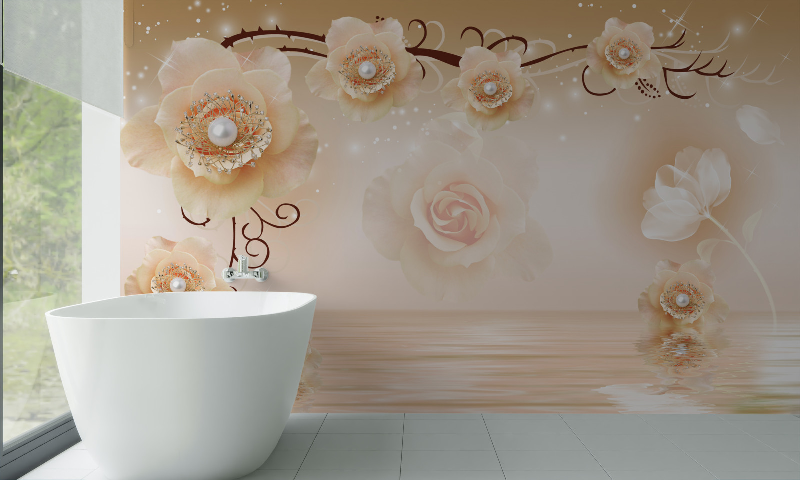 Fototapeta białe perłowe róże