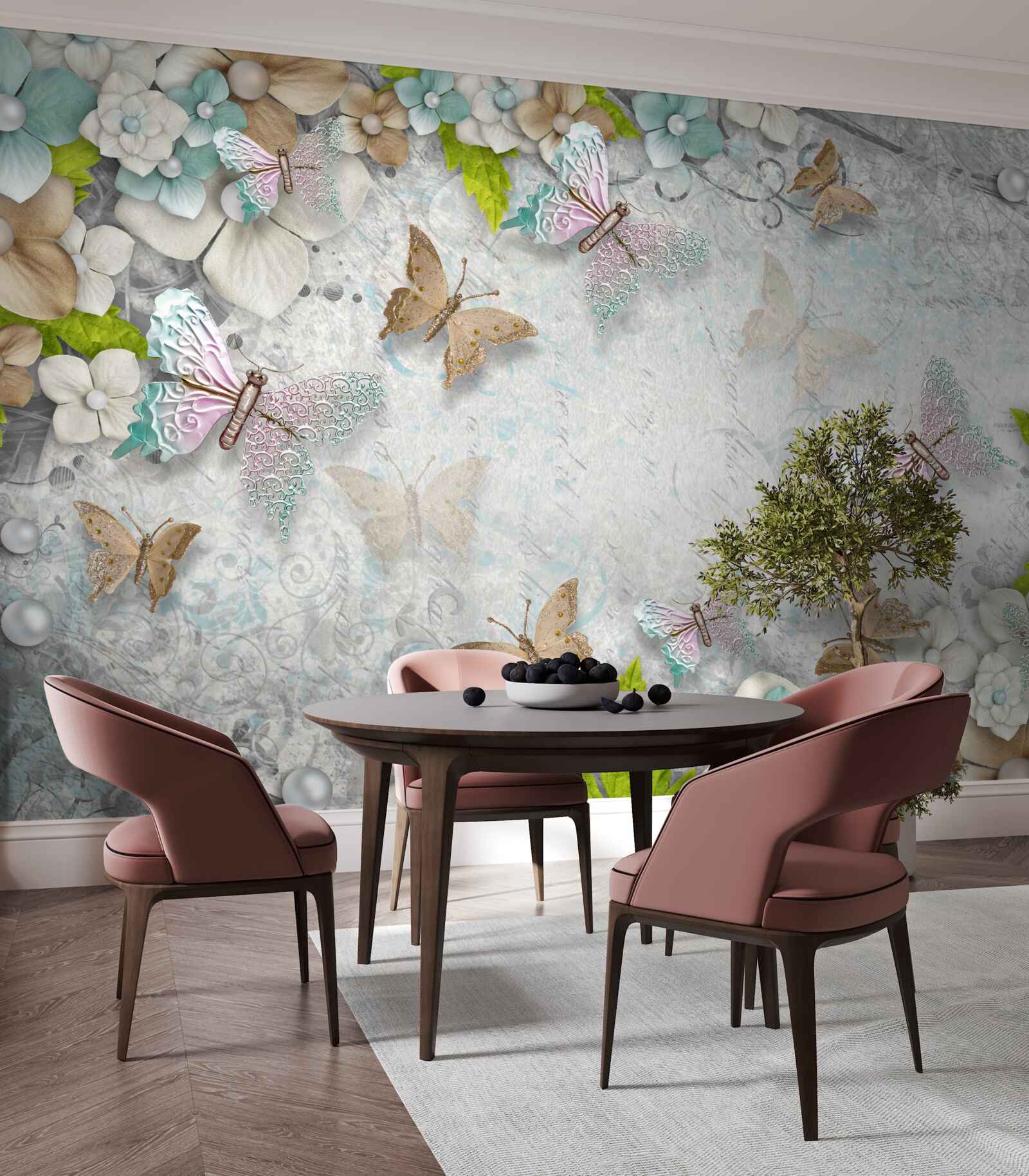 Fototapeta kwiaty i motyle