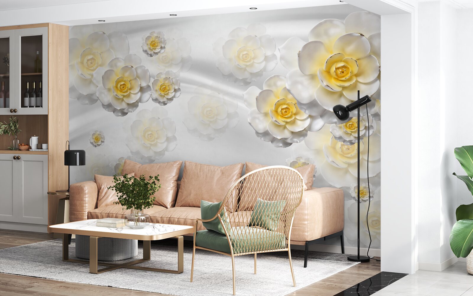 Fototapeta kwiaty są śnieżnobiałe z żółtawym środkiem