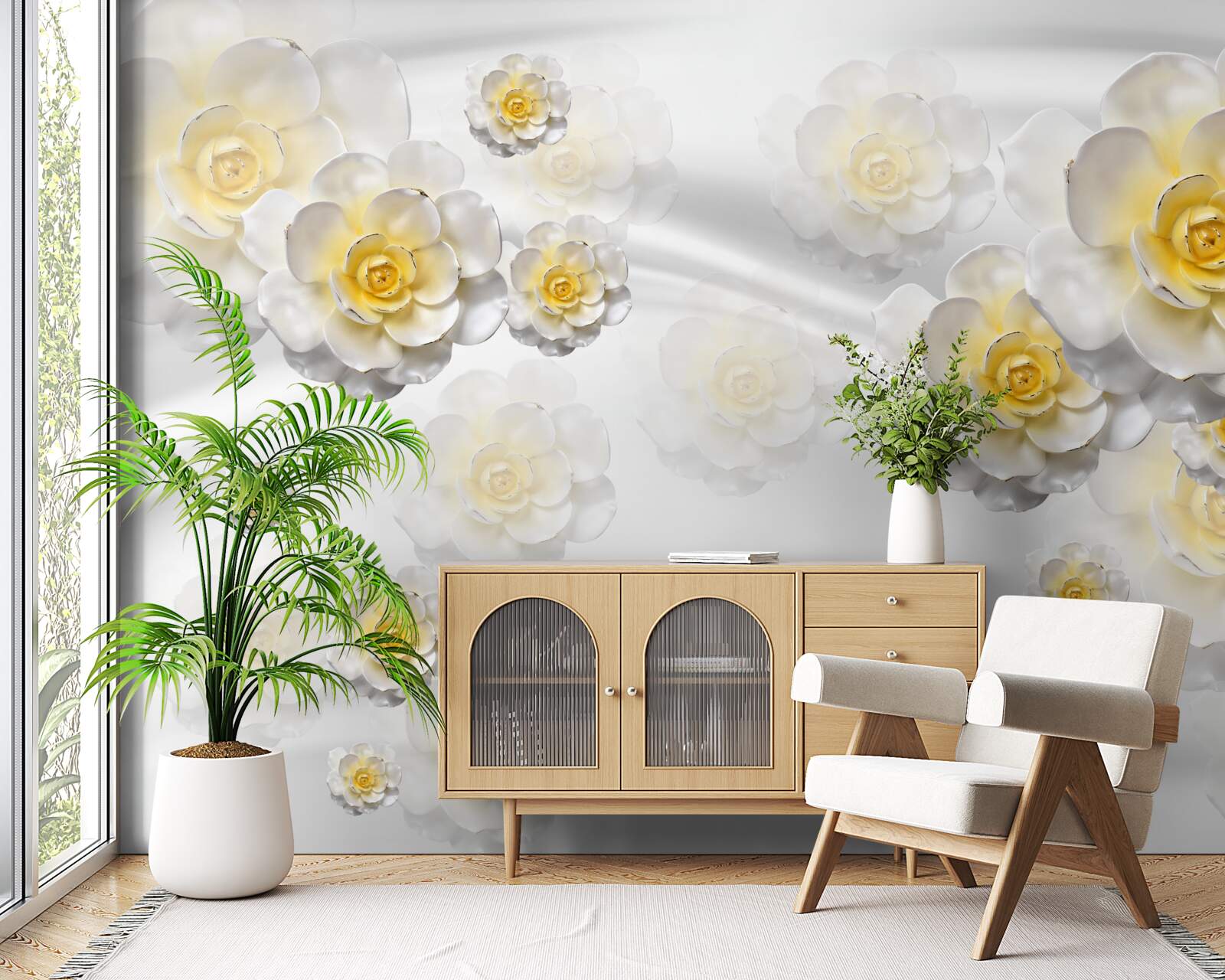 Fototapeta kwiaty są śnieżnobiałe z żółtawym środkiem