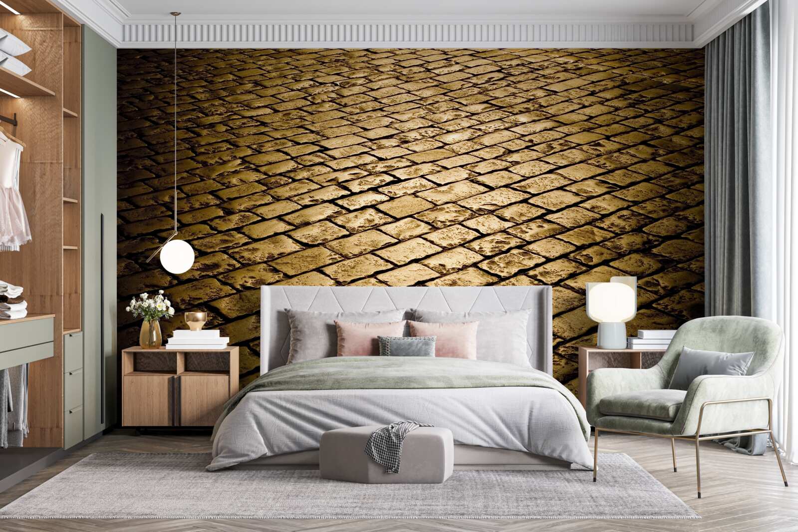 Fototapeta kostka brukowa układana wieczorem