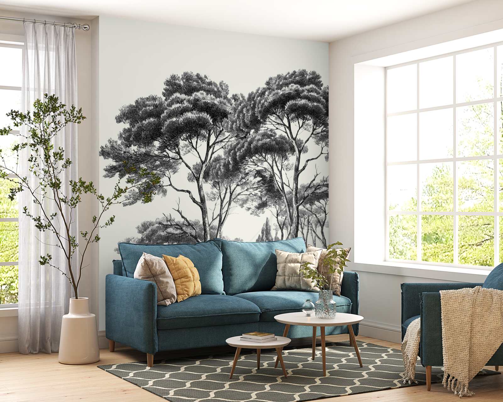 Fototapeta sosny z włoch w czarno-białych odcieniach