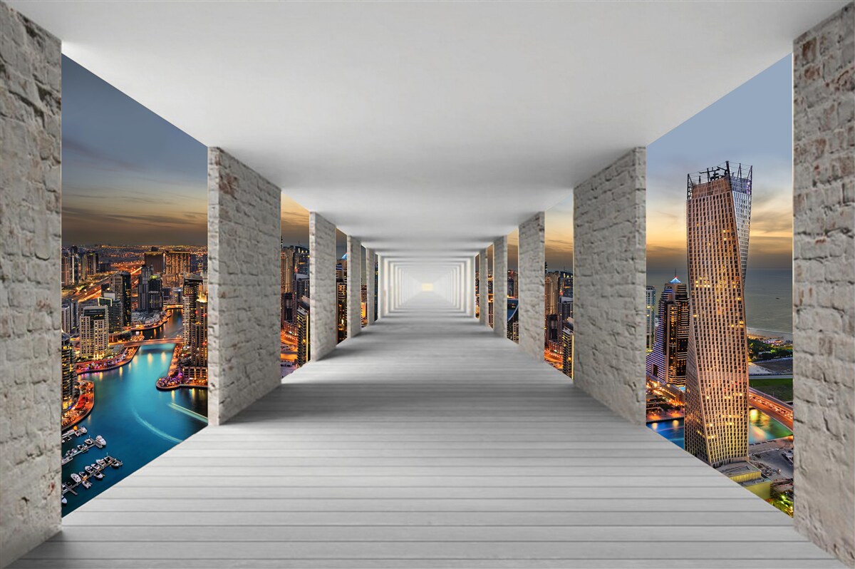 Fototapeta galeria 3d nad budynkami miasta