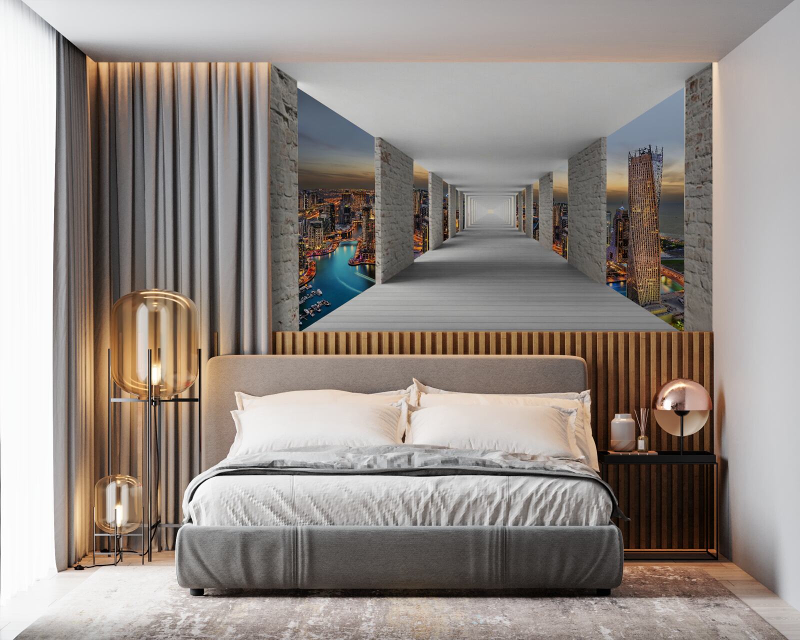 Fototapeta galeria 3d nad budynkami miasta