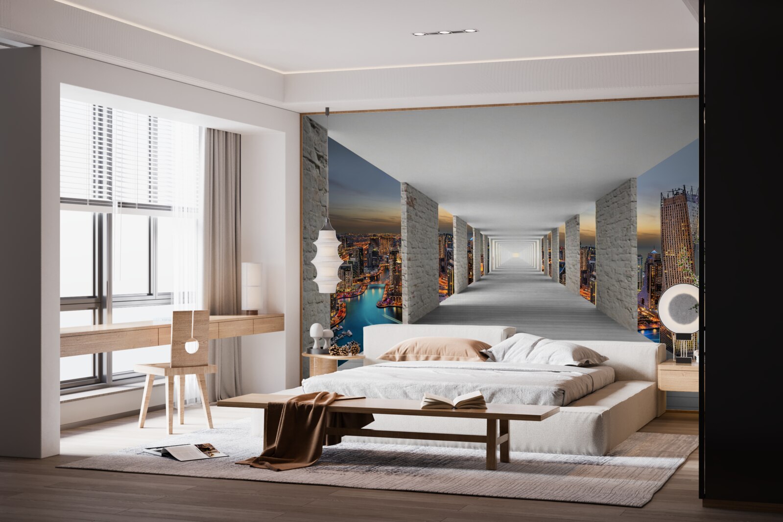 Fototapeta galeria 3d nad budynkami miasta