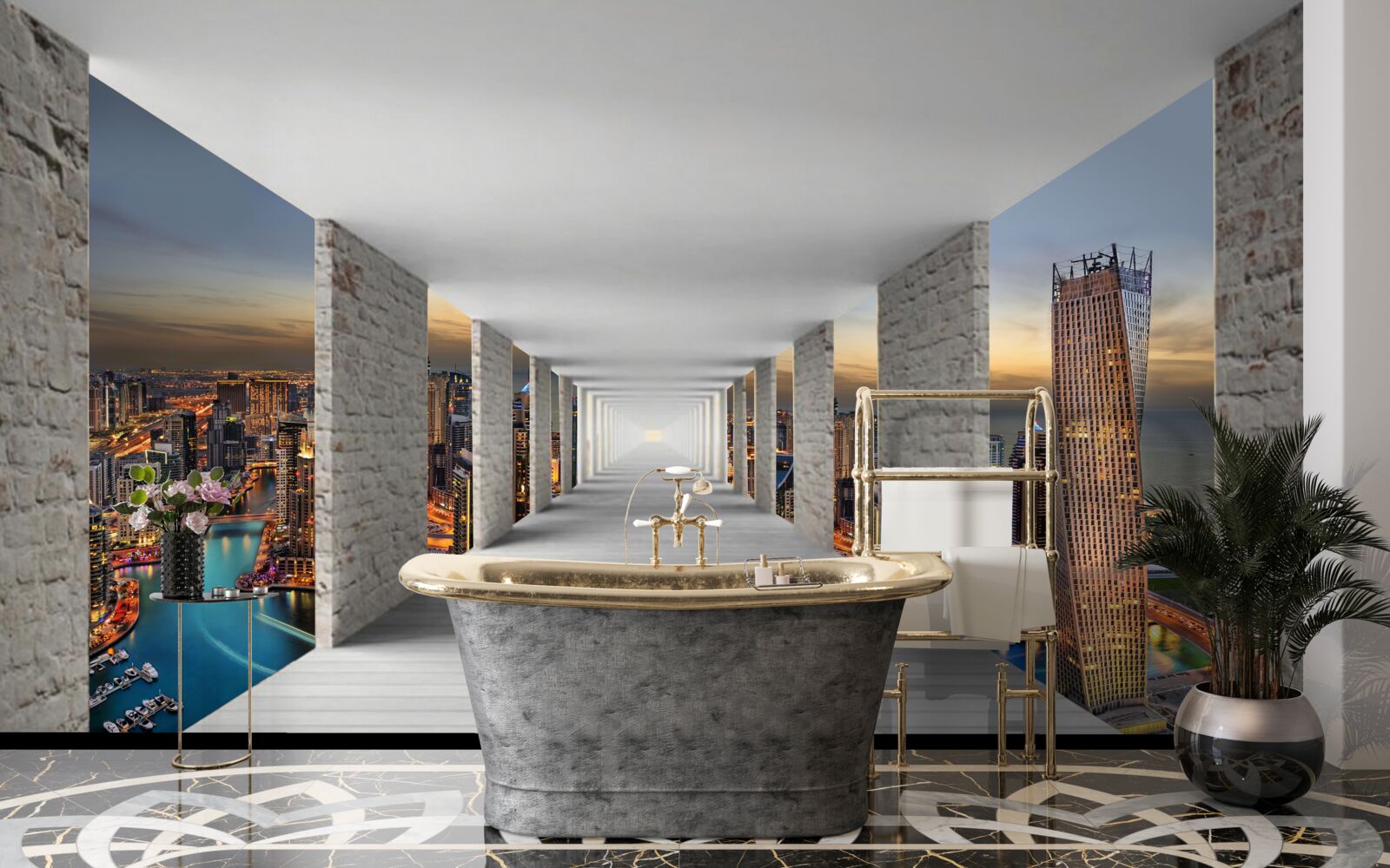 Fototapeta galeria 3d nad budynkami miasta