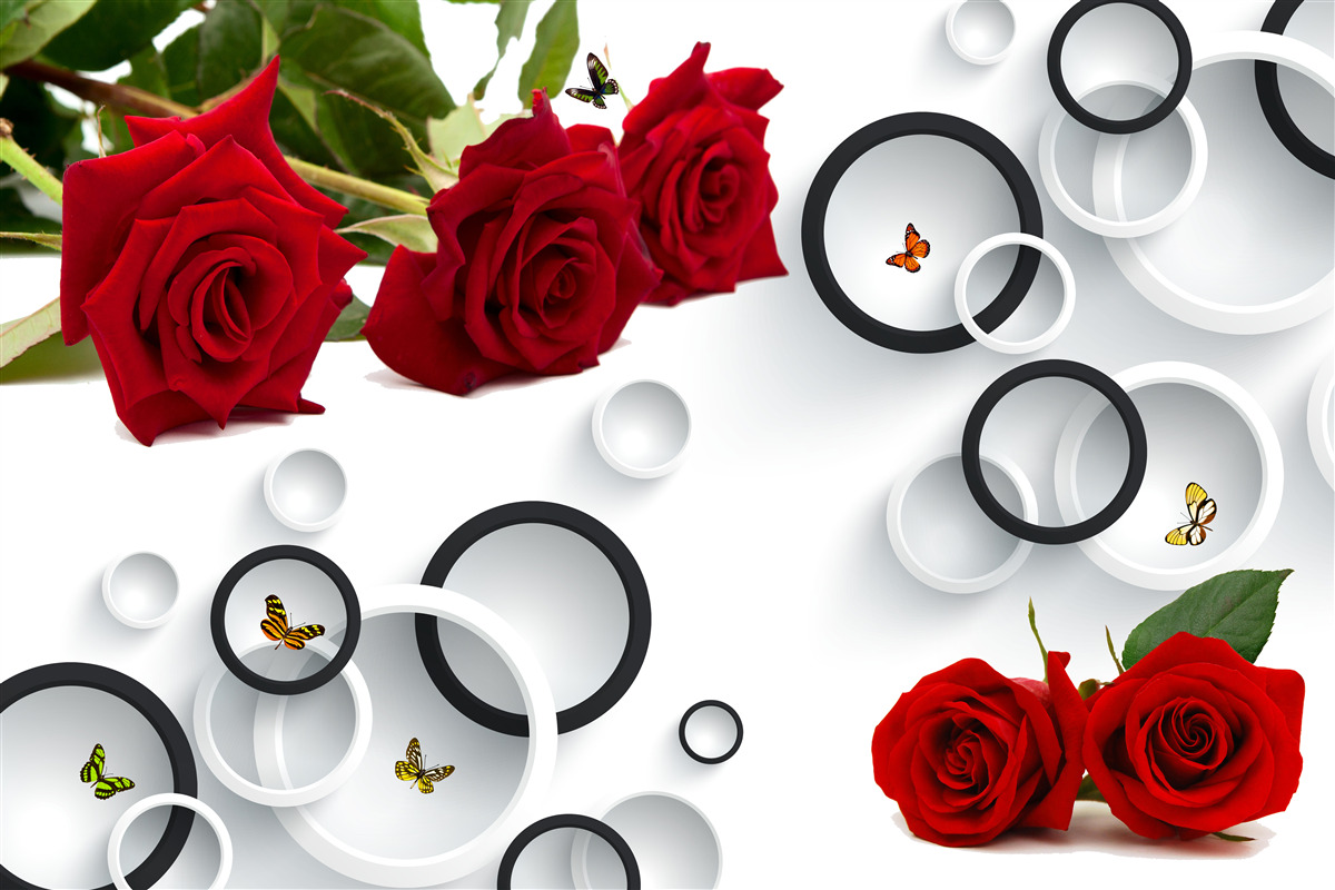 Fototapeta koła i róże w czerwonym odcieniu