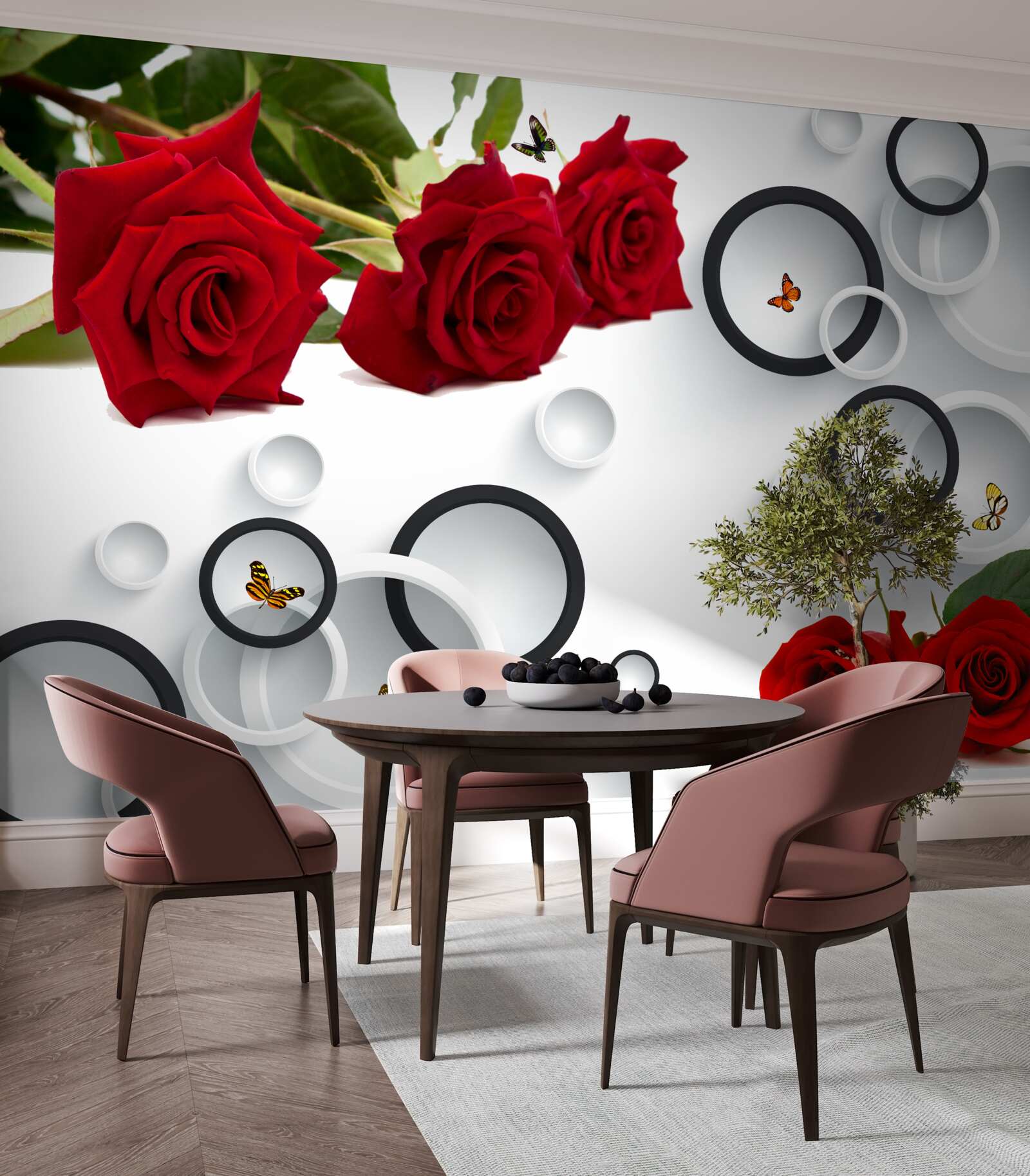 Fototapeta koła i róże w czerwonym odcieniu