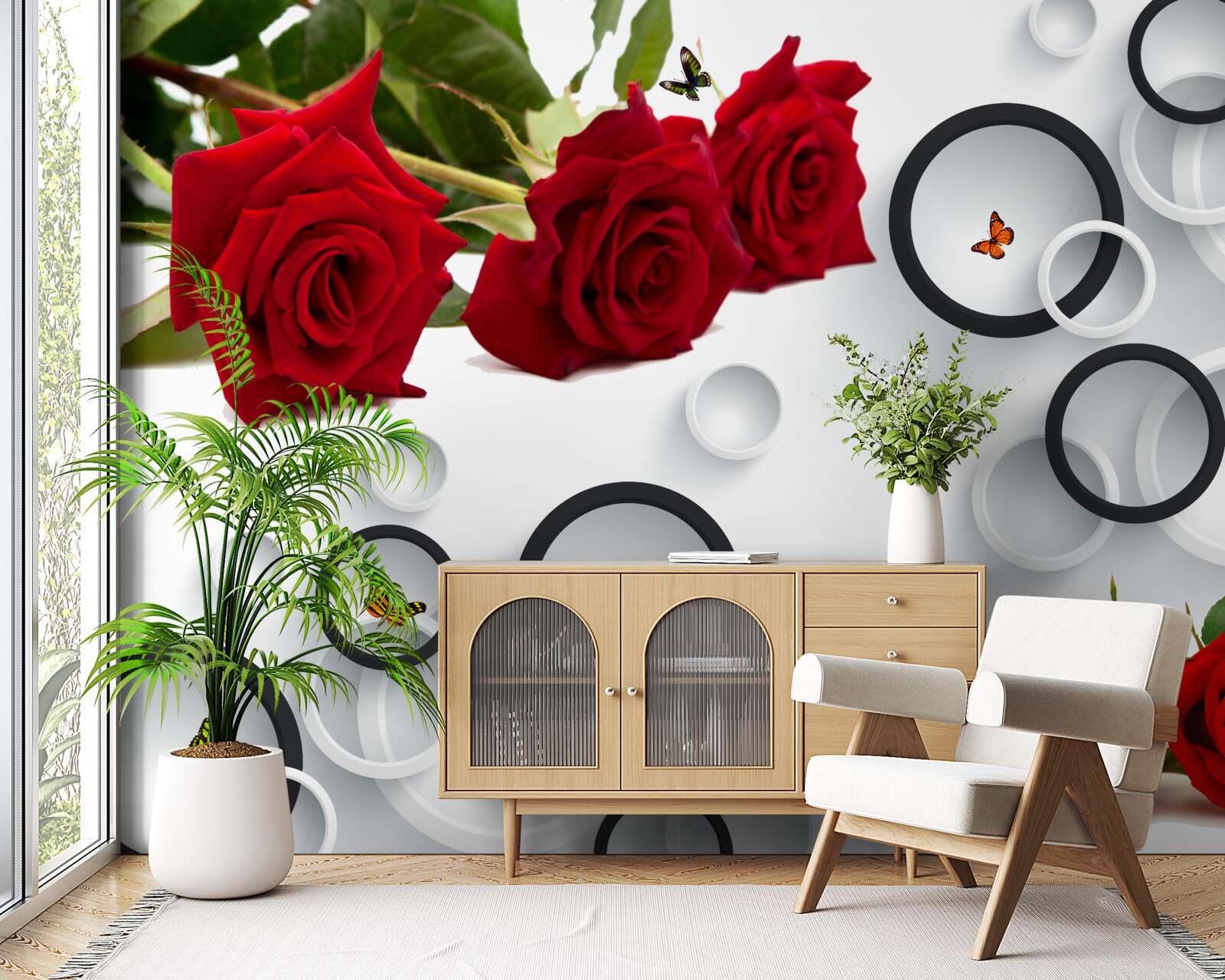 Fototapeta koła i róże w czerwonym odcieniu