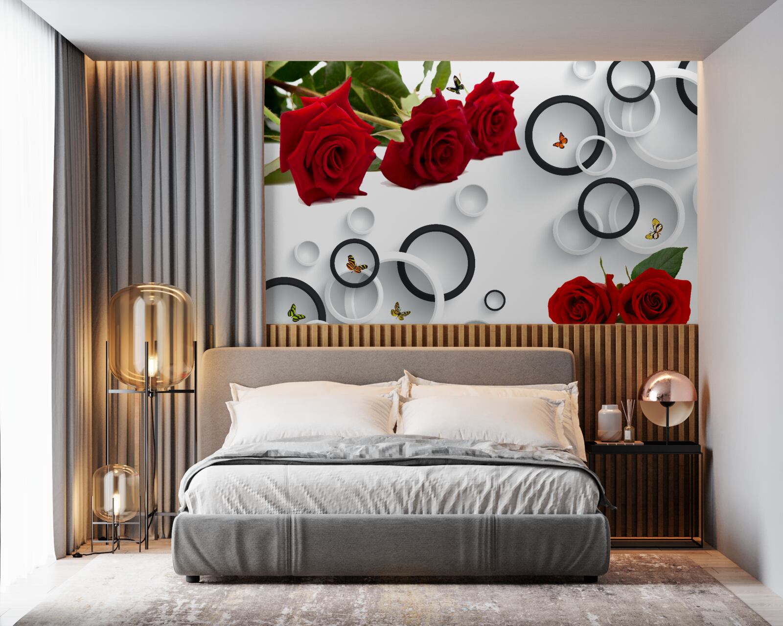 Fototapeta koła i róże w czerwonym odcieniu